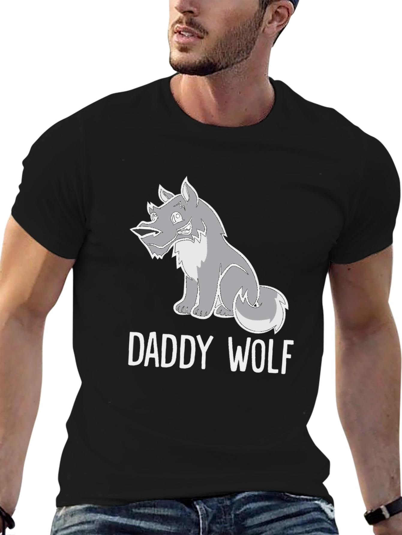 Daddy Wolf Graphic Tee - Black Cotton T-Shirt