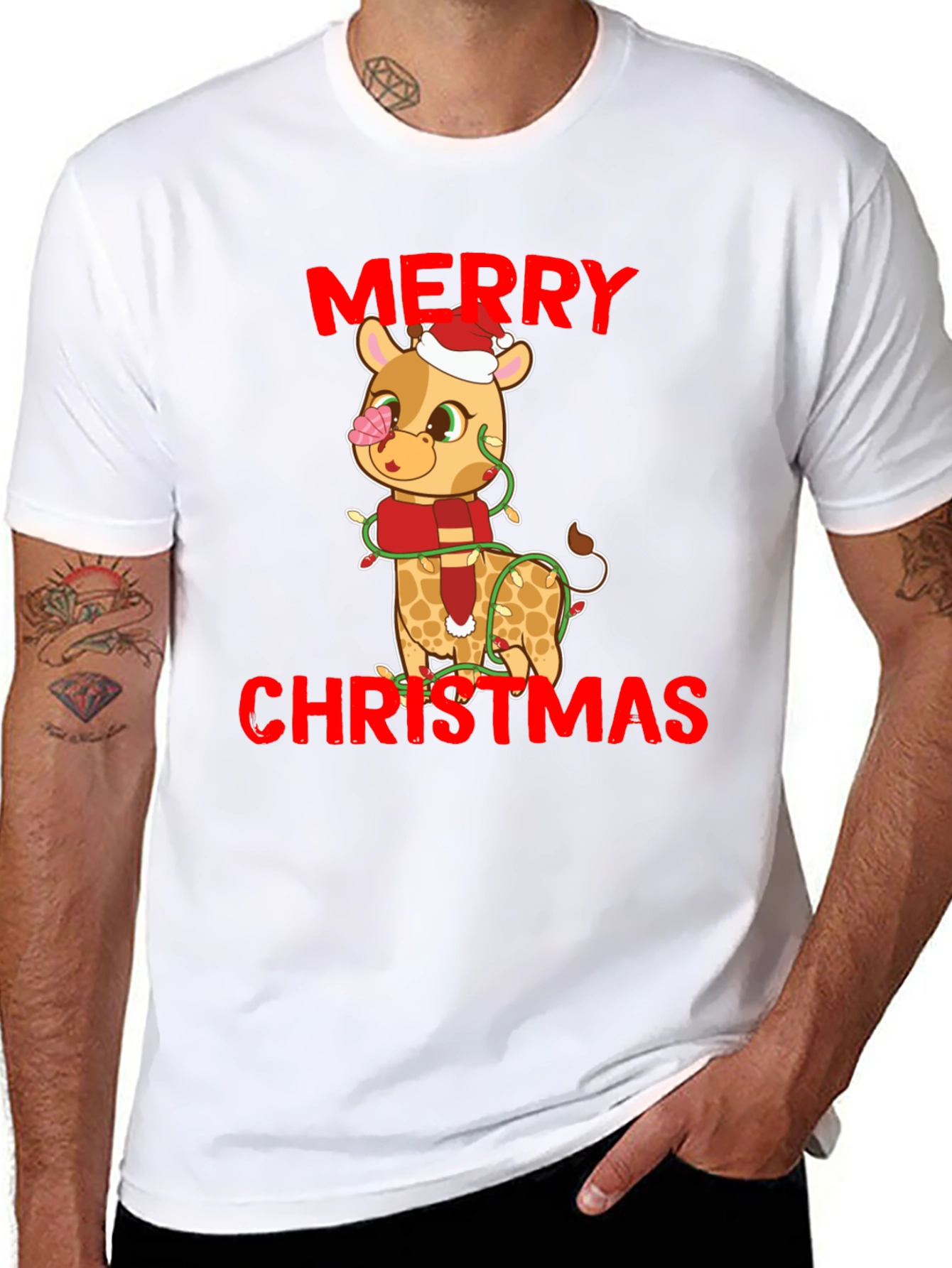 Festive Giraffe Christmas T-Shirt