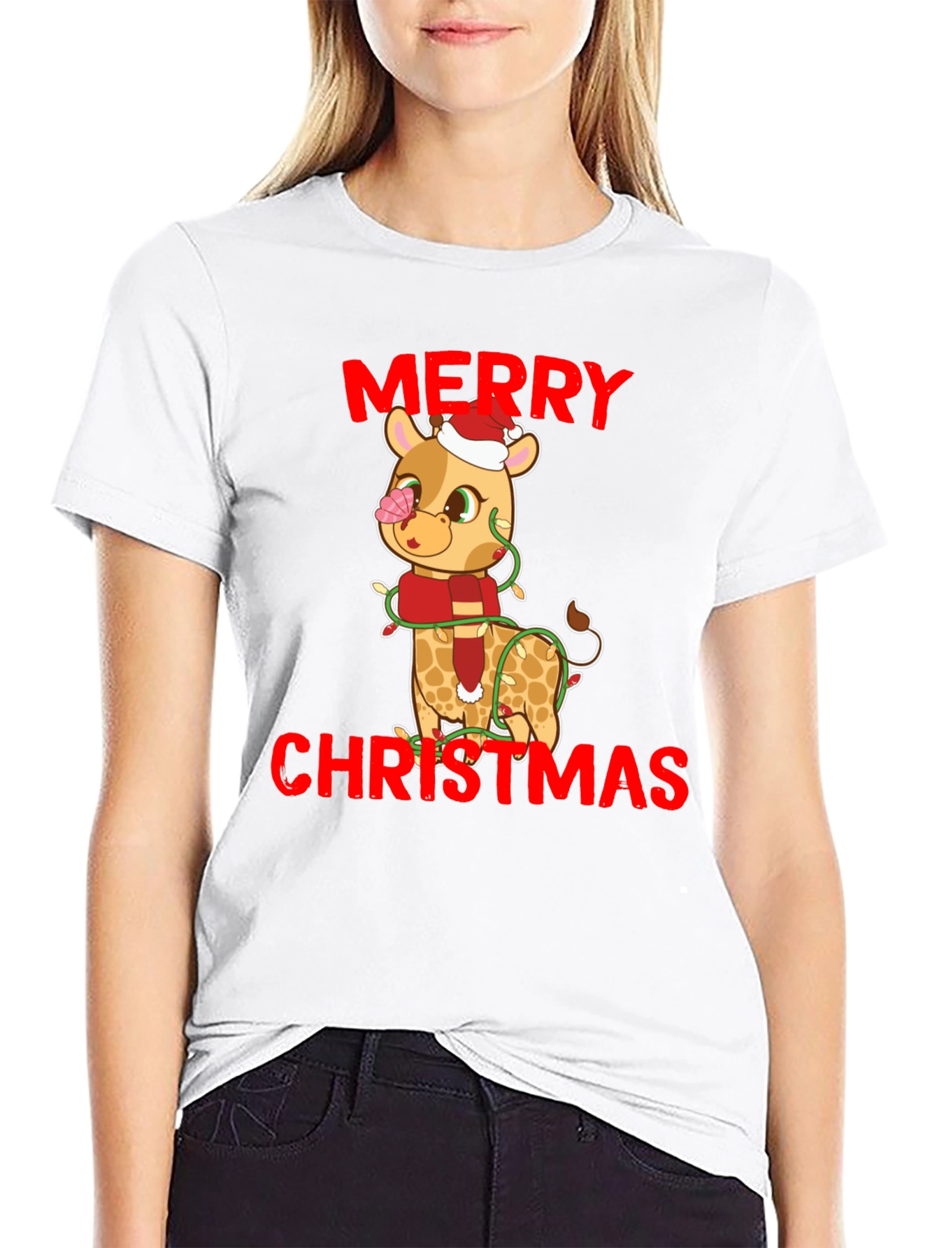 Festive Giraffe Christmas T-Shirt