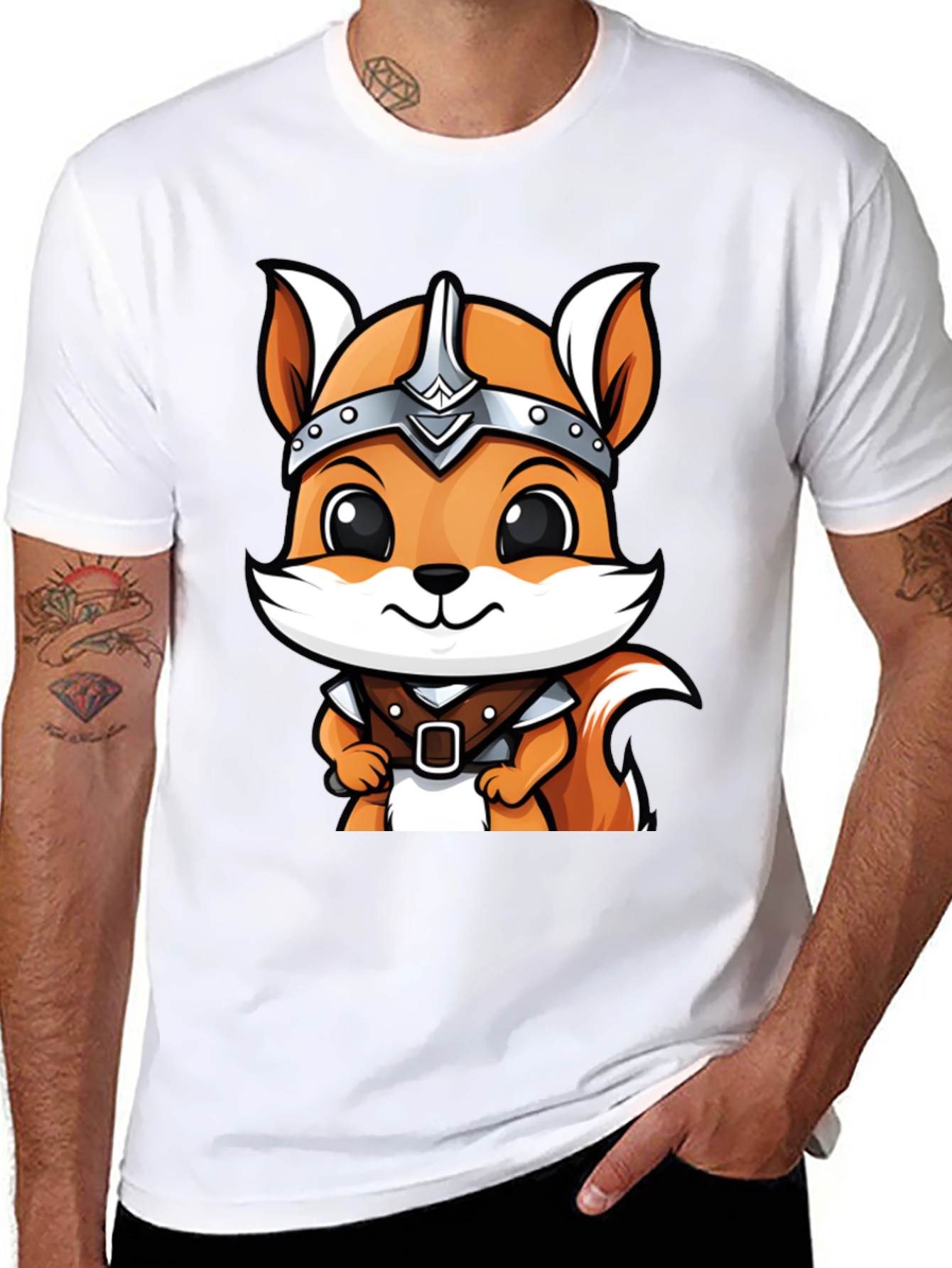 Viking Squirrel Cartoon Black T-Shirt