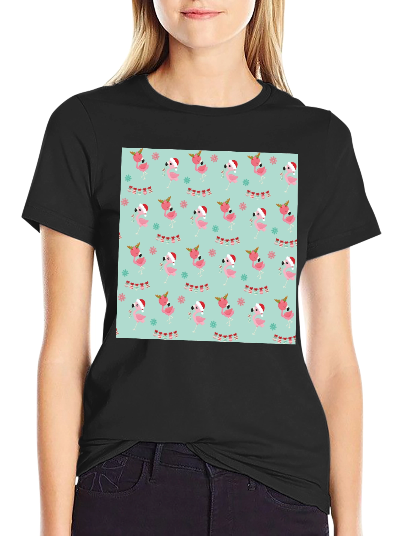 Festive Flamingo Christmas Pattern T-Shirt