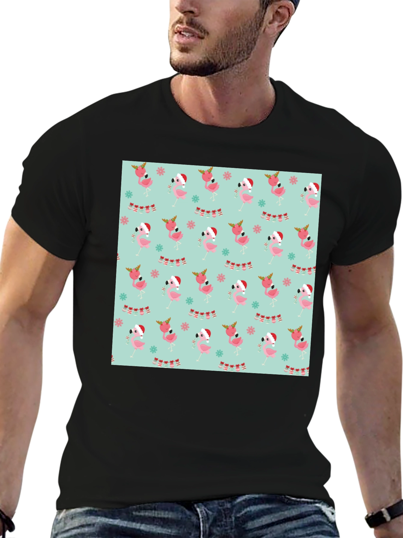 Festive Flamingo Christmas Pattern T-Shirt