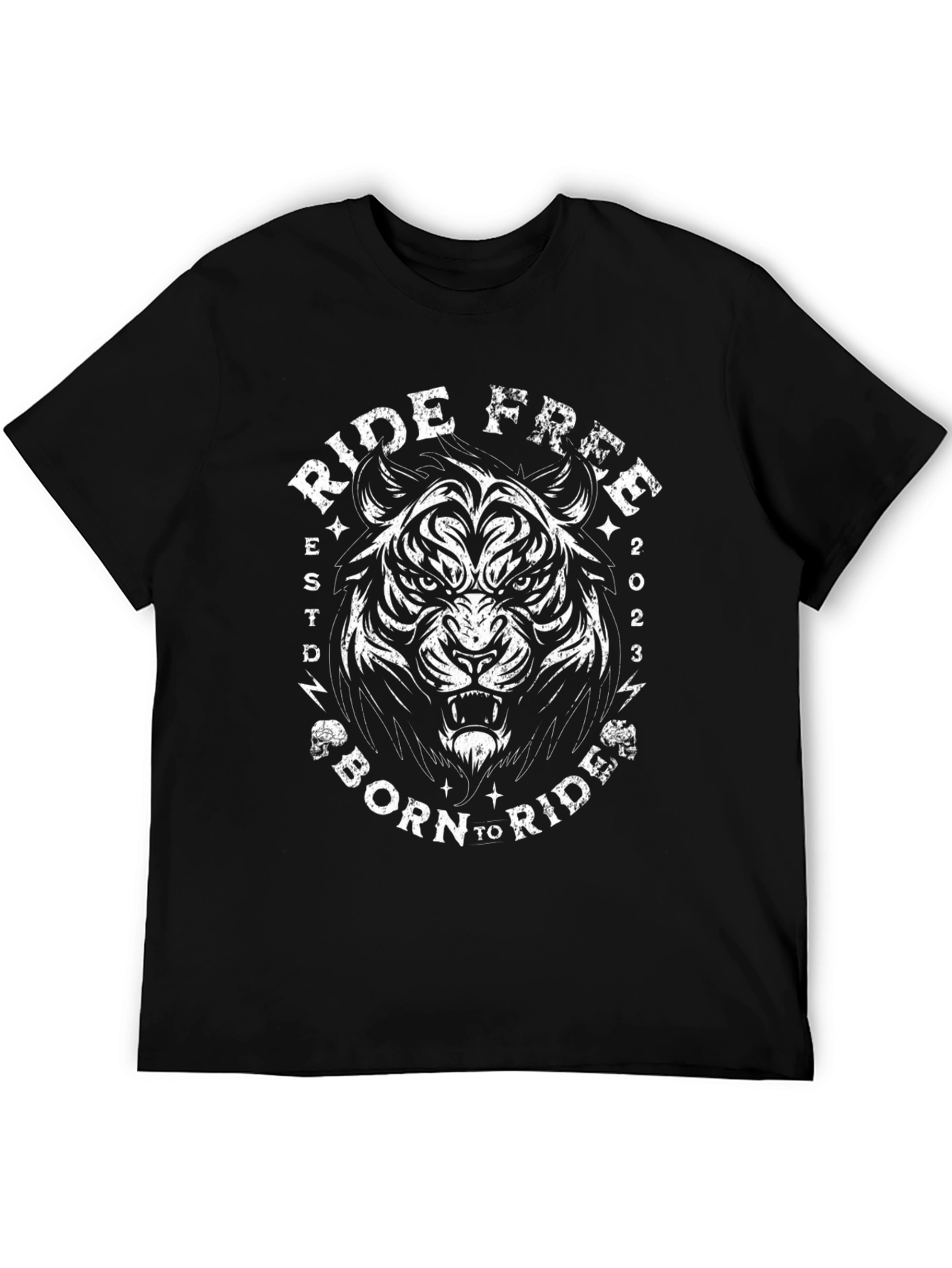 Ride Free Tiger Graphic Tee - Black Cotton T-Shirt