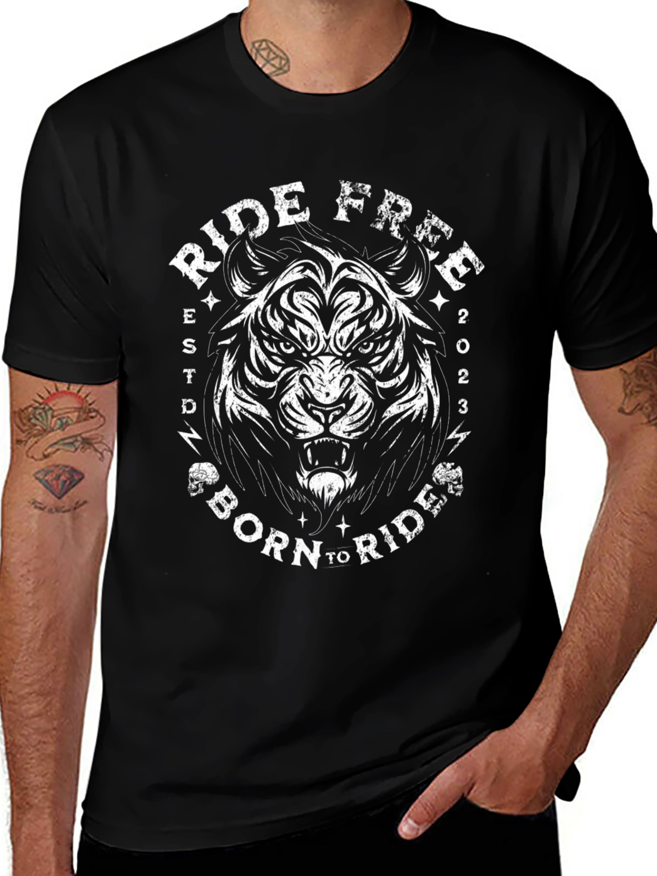 Ride Free Tiger Graphic Tee - Black Cotton T-Shirt
