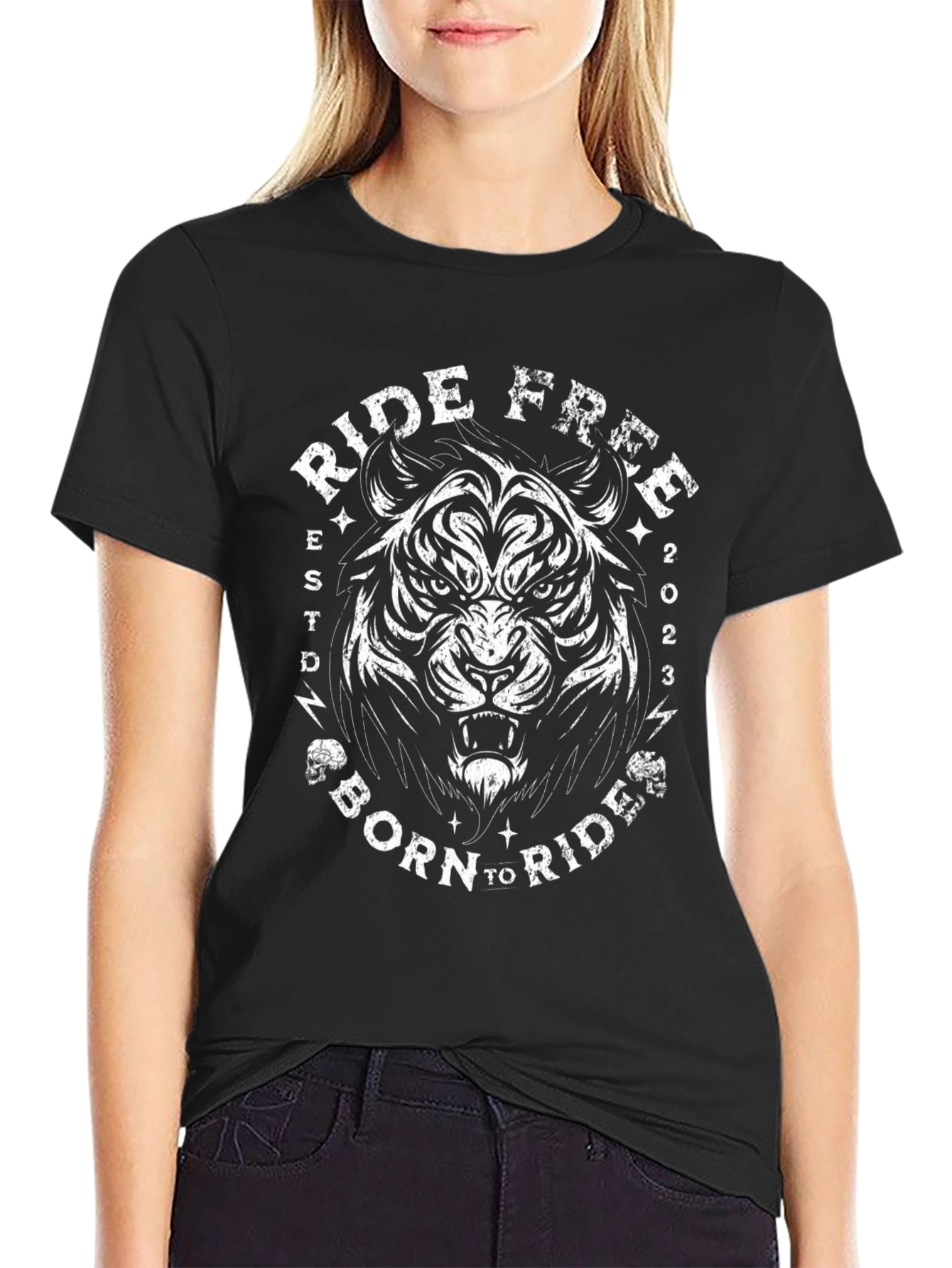 Ride Free Tiger Graphic Tee - Black Cotton T-Shirt