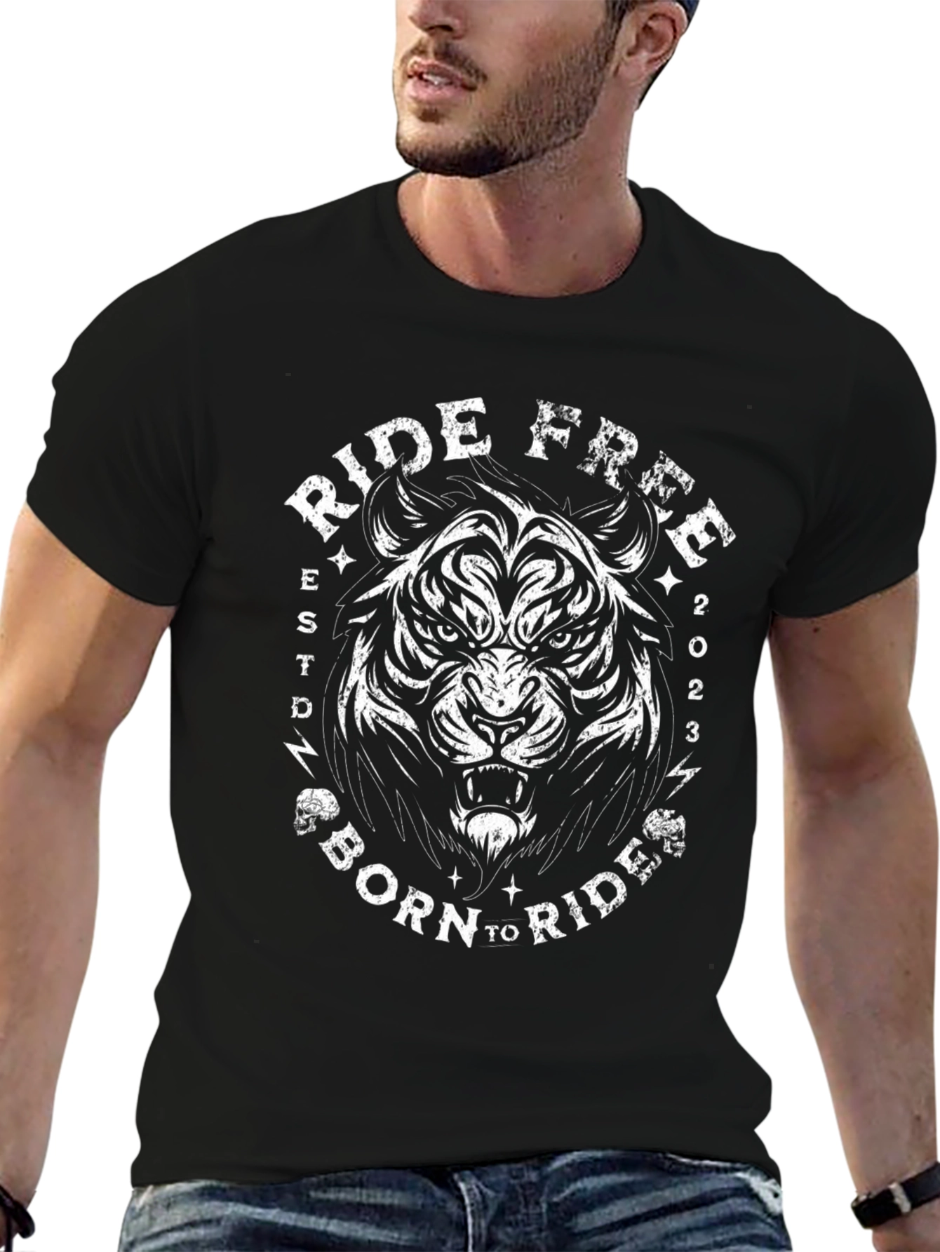 Ride Free Tiger Graphic Tee - Black Cotton T-Shirt
