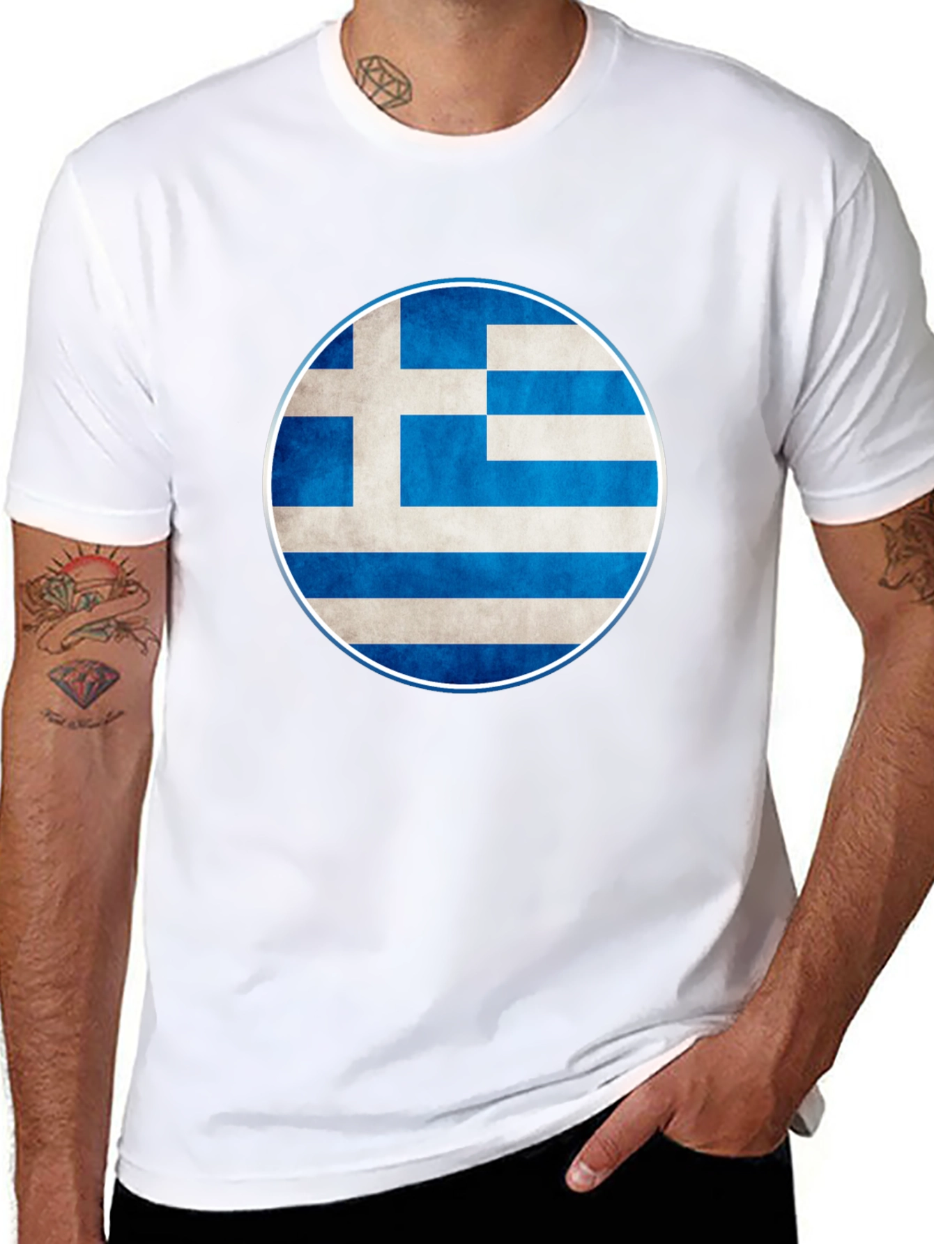 Greek Flag T-Shirt - Black Cotton Blend