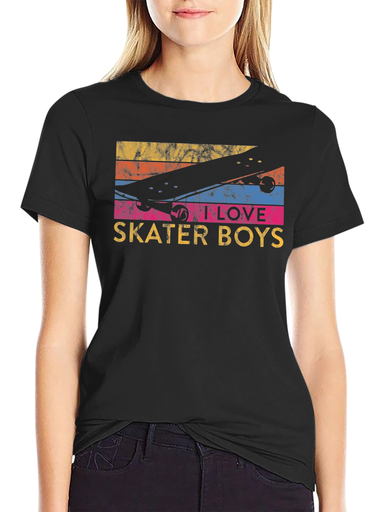 I Love Skater Boys Graphic T-Shirt - Black