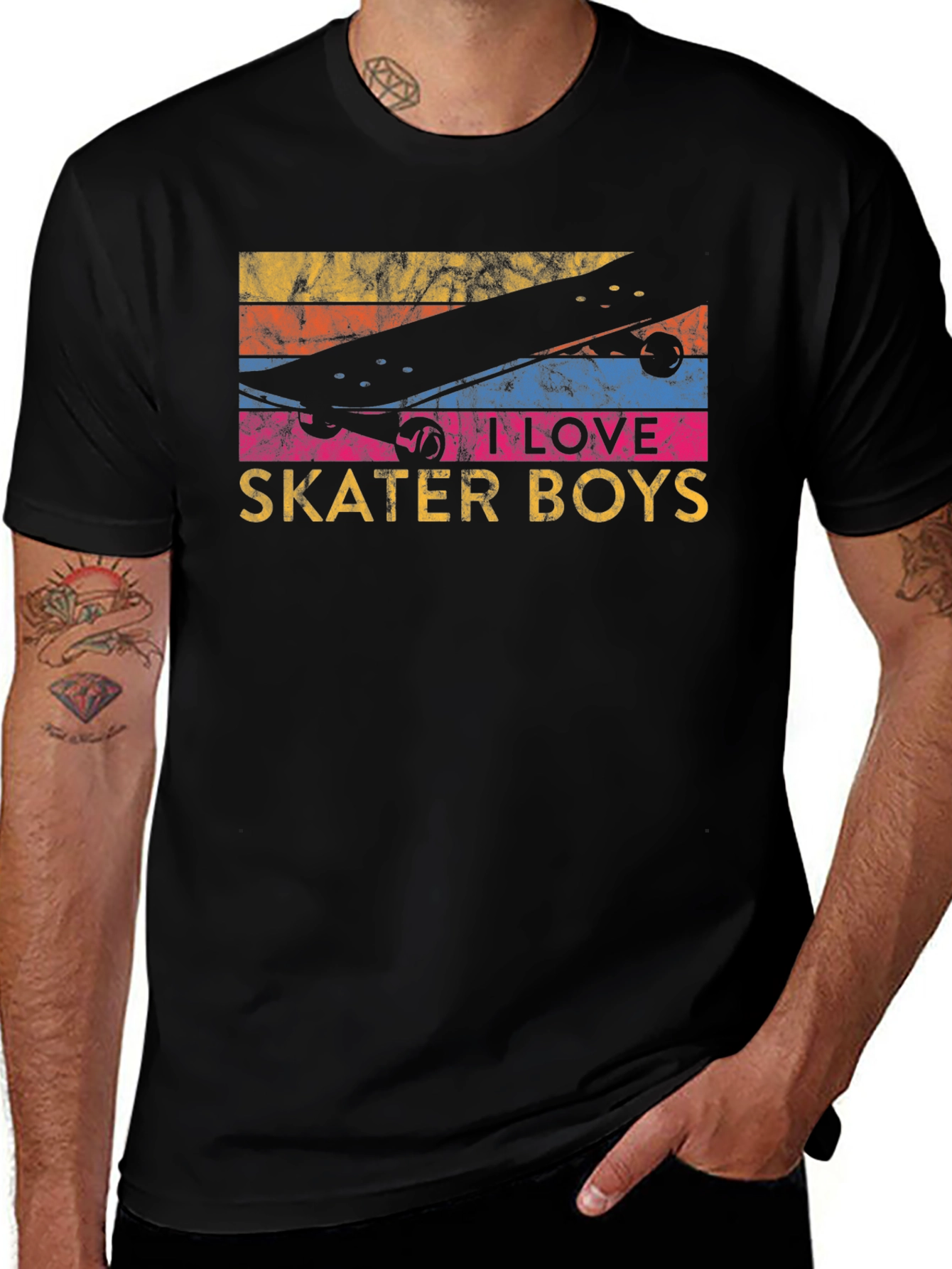 I Love Skater Boys Graphic T-Shirt - Black