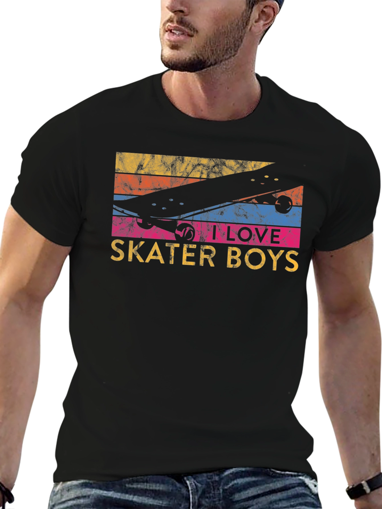 I Love Skater Boys Graphic T-Shirt - Black