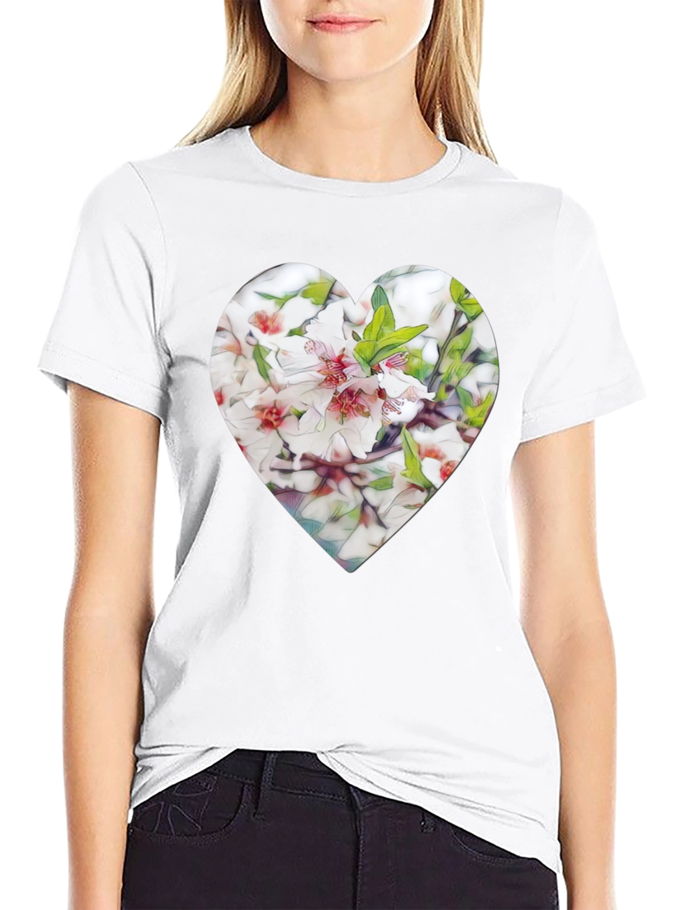 Heart Floral Graphic Tee - Stylish Black T-Shirt