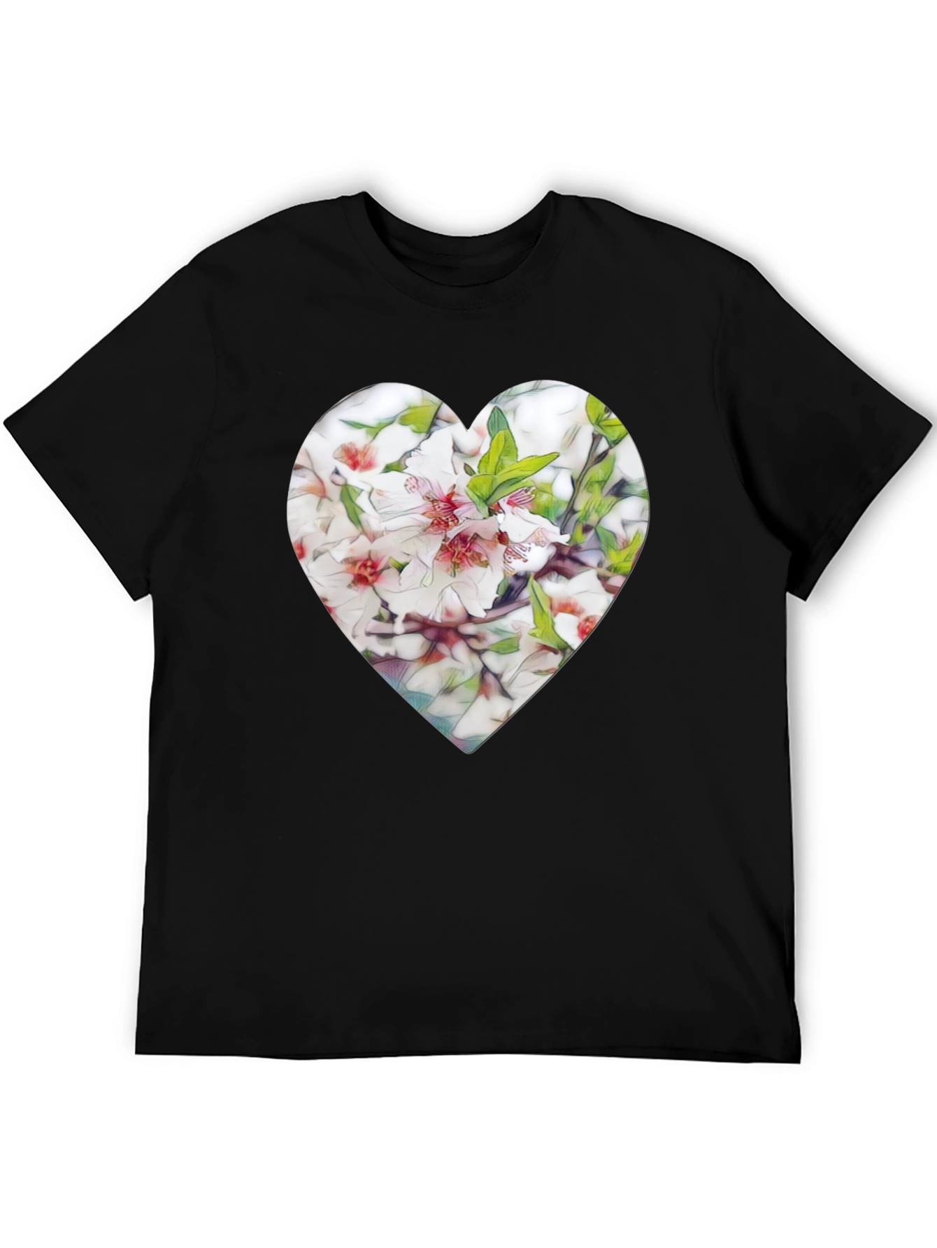 Heart Floral Graphic Tee - Stylish Black T-Shirt