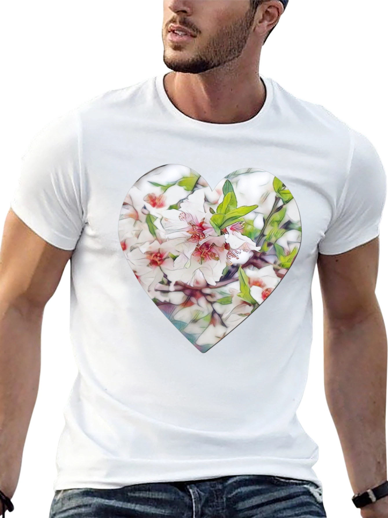 Heart Floral Graphic Tee - Stylish Black T-Shirt