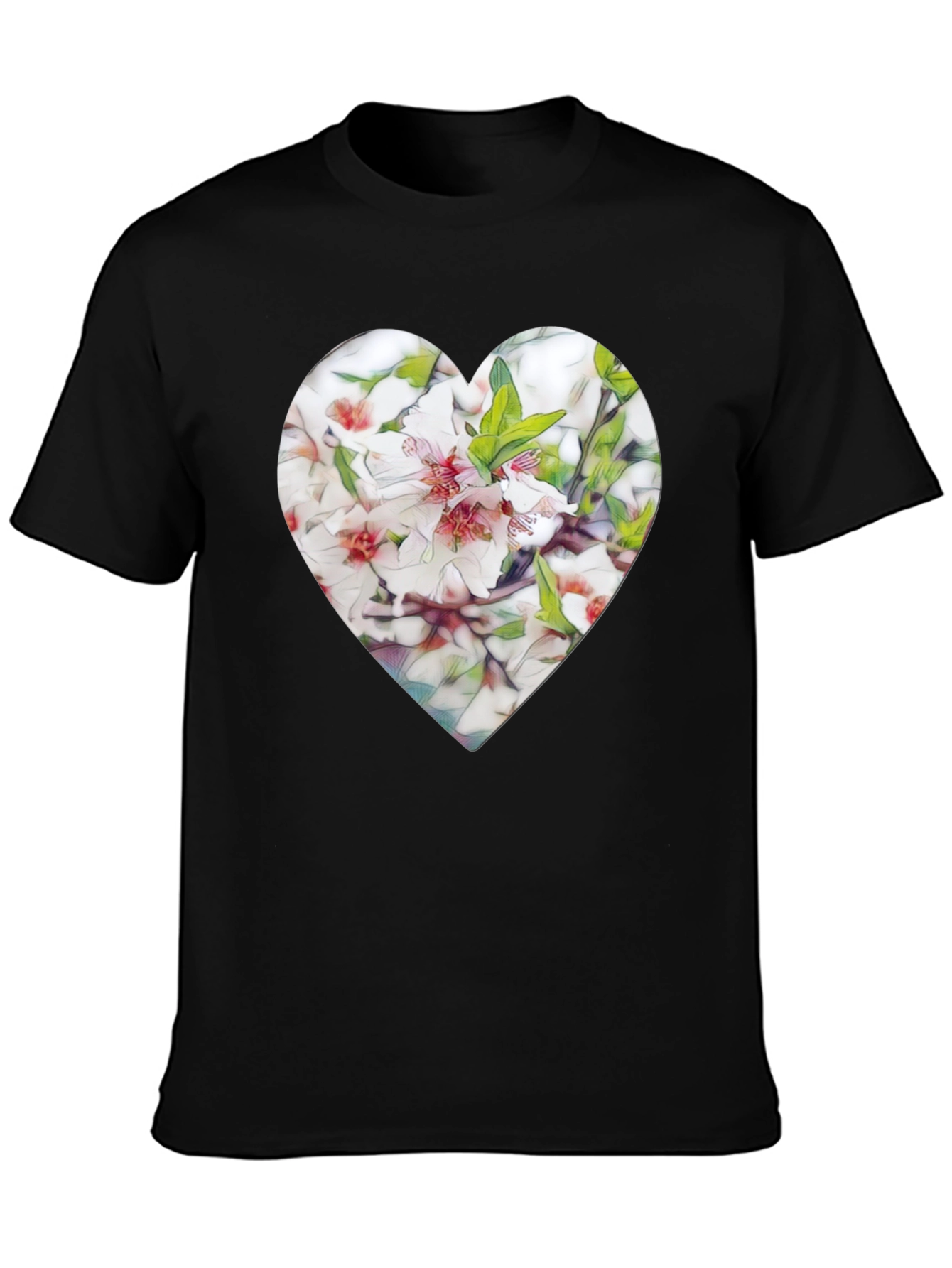 Heart Floral Graphic Tee - Stylish Black T-Shirt