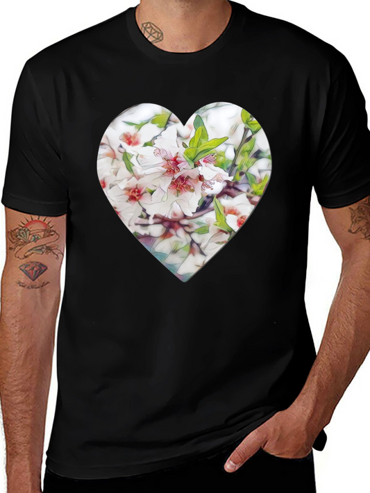 Heart Floral Graphic Tee - Stylish Black T-Shirt