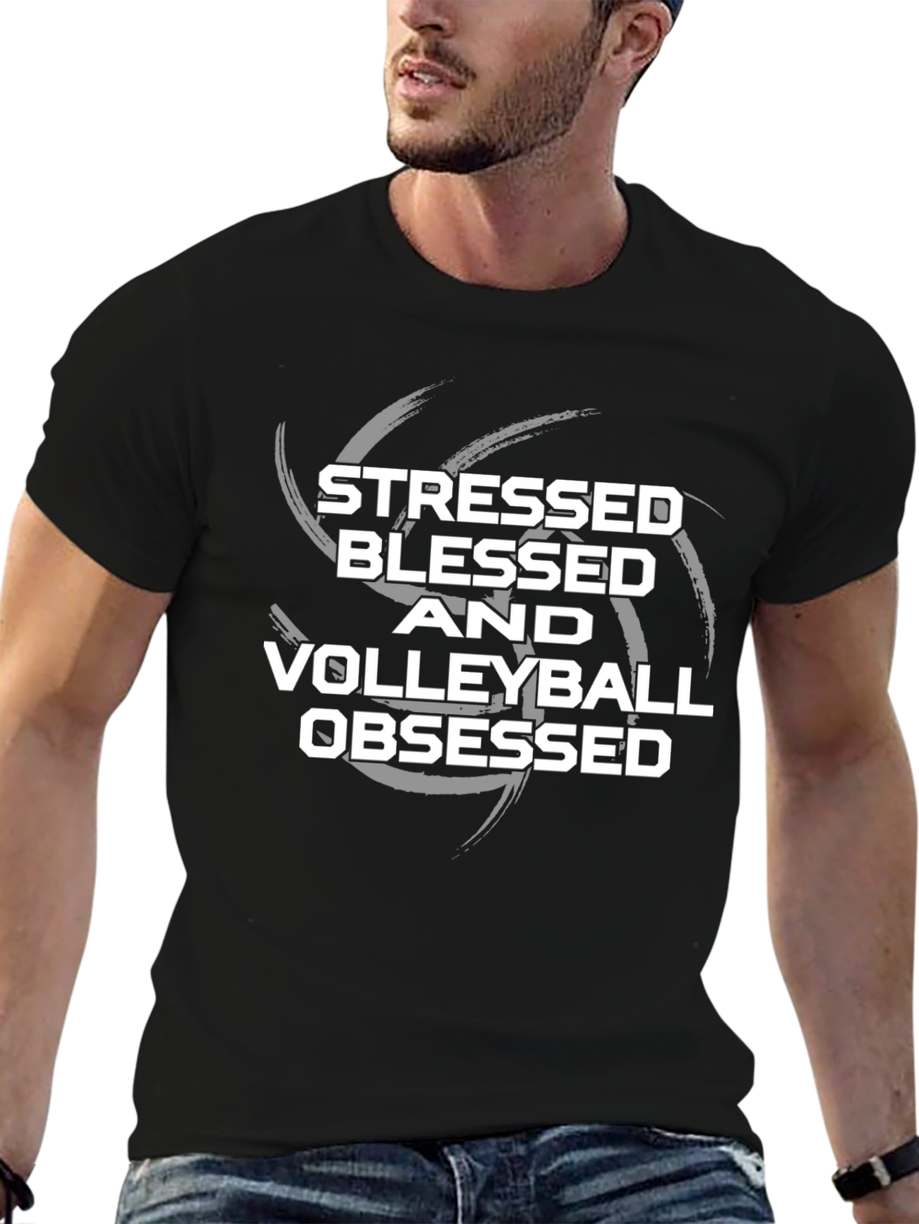 Stressed Blessed Volleyball Obsessed Black T-Shirt