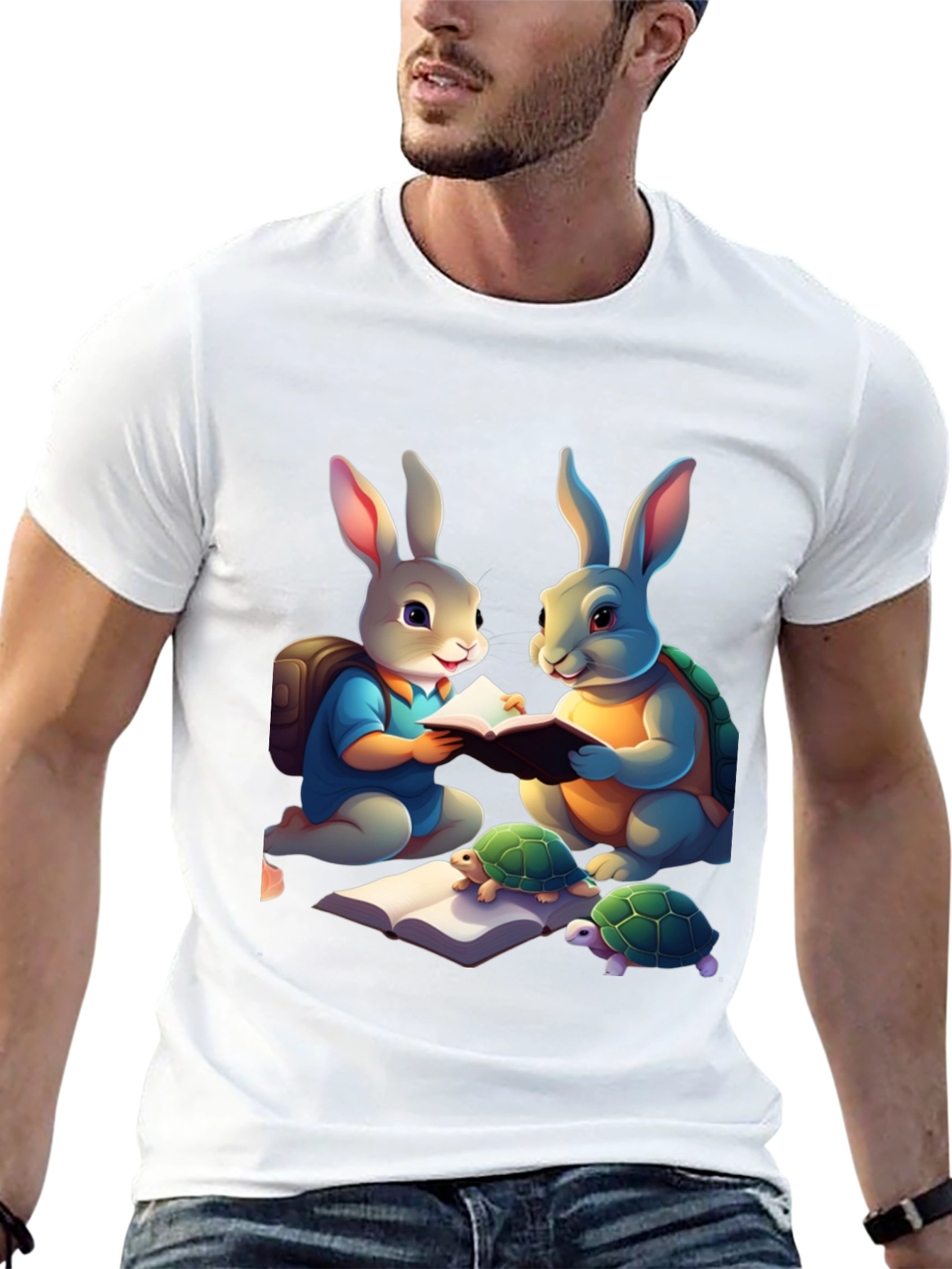 Rabbit and Turtle Reading Book T-Shirt