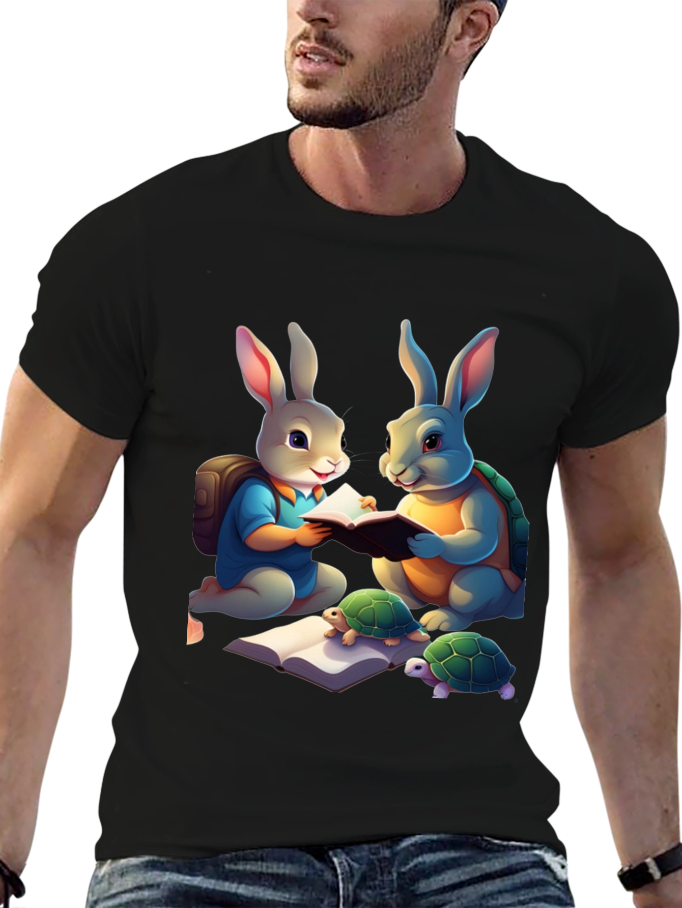 Rabbit and Turtle Reading Book T-Shirt