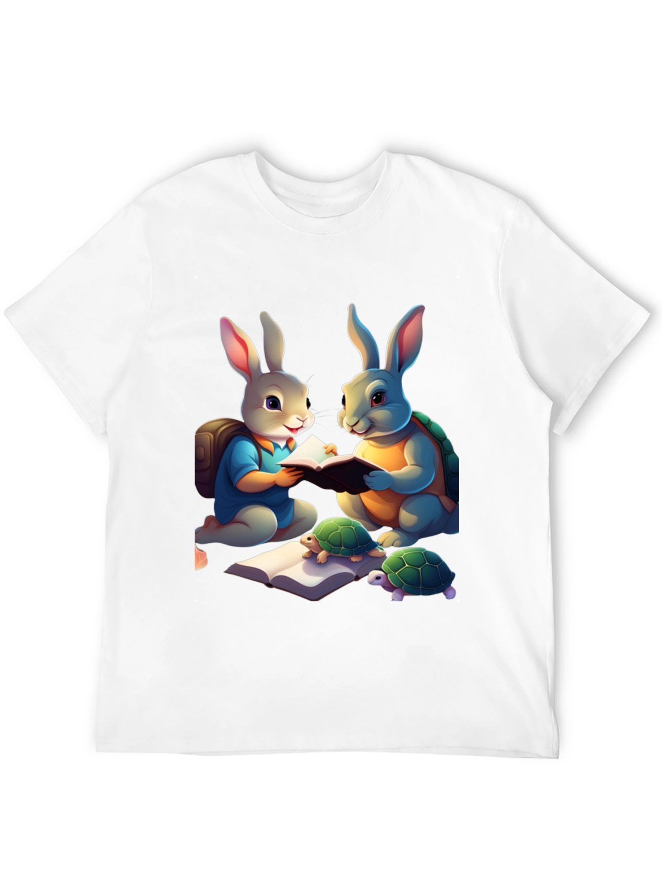 Rabbit and Turtle Reading Book T-Shirt