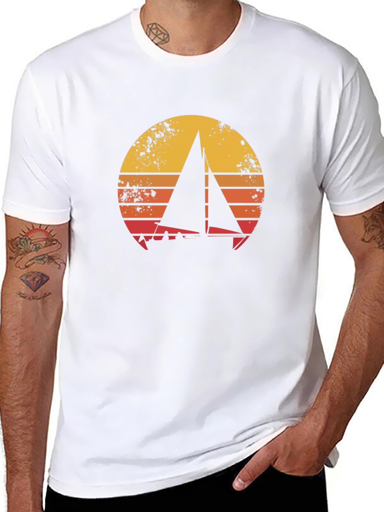 Sailboat Sunset Graphic Tee - Retro Style