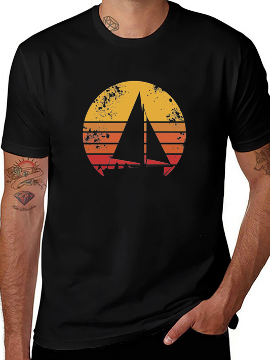 Sailboat Sunset Graphic Tee - Retro Style