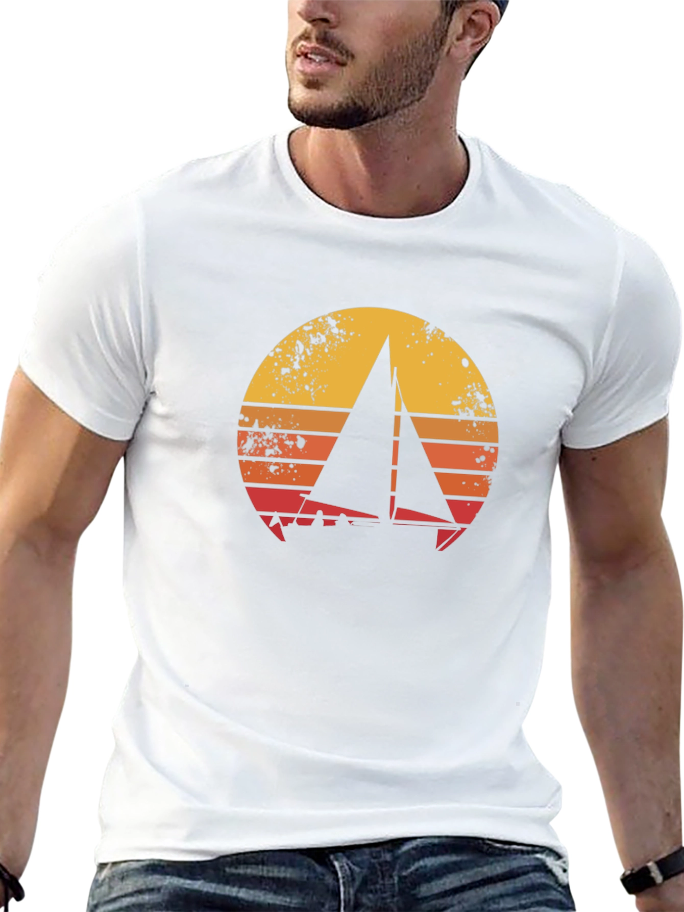 Sailboat Sunset Graphic Tee - Retro Style
