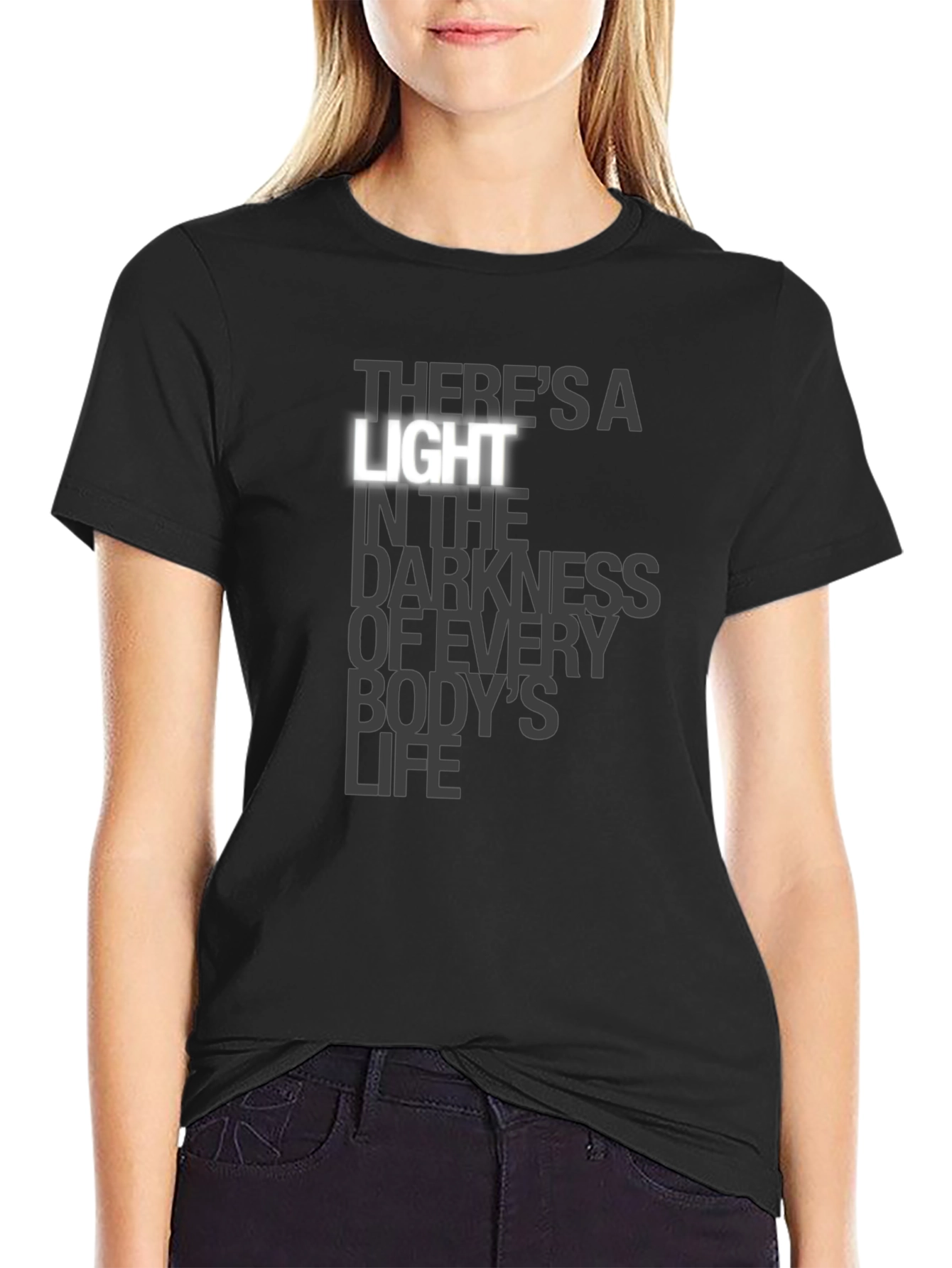 Theres a Light Graphic Print Black T-Shirt