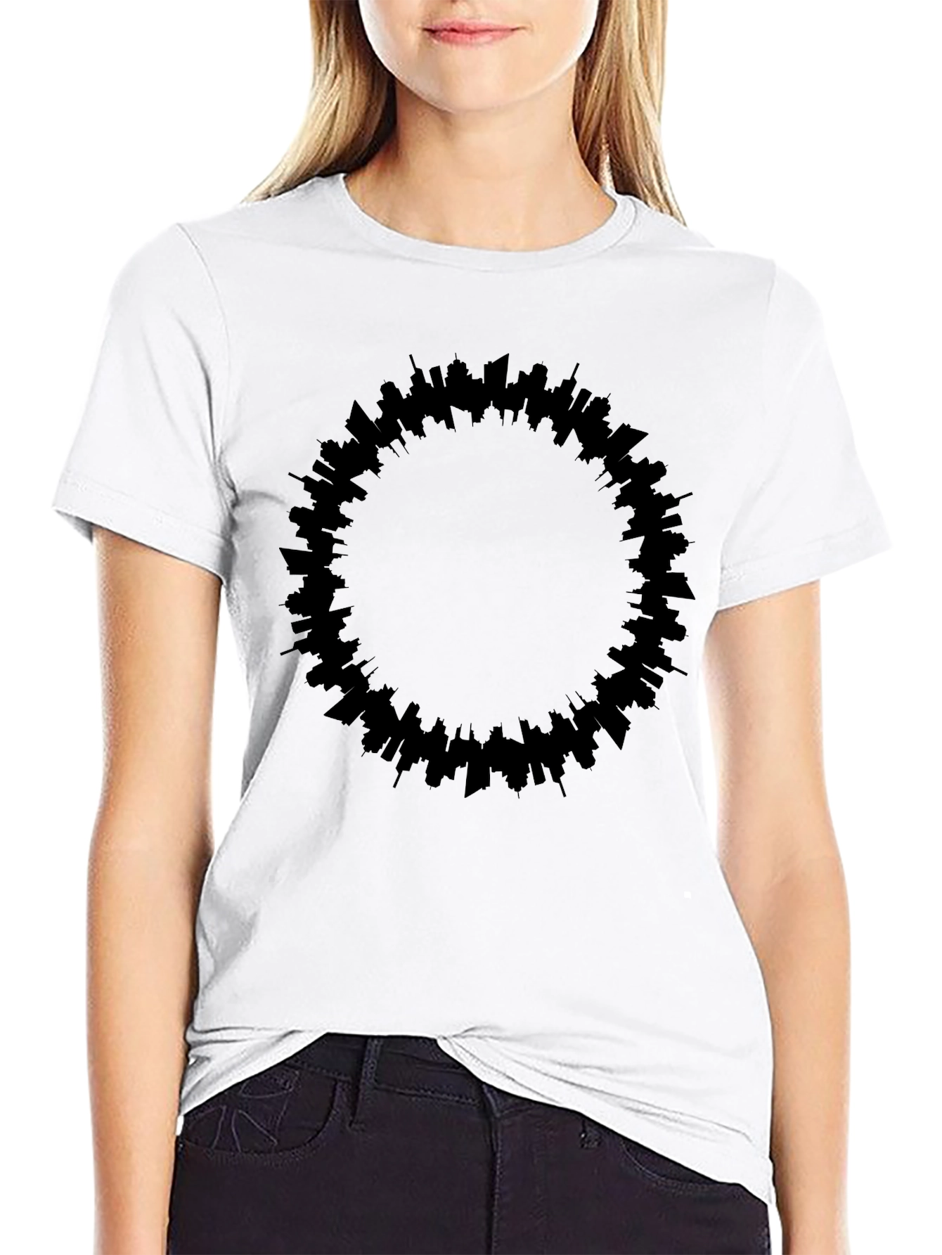 Modern Cityscape Circle Black Tee
