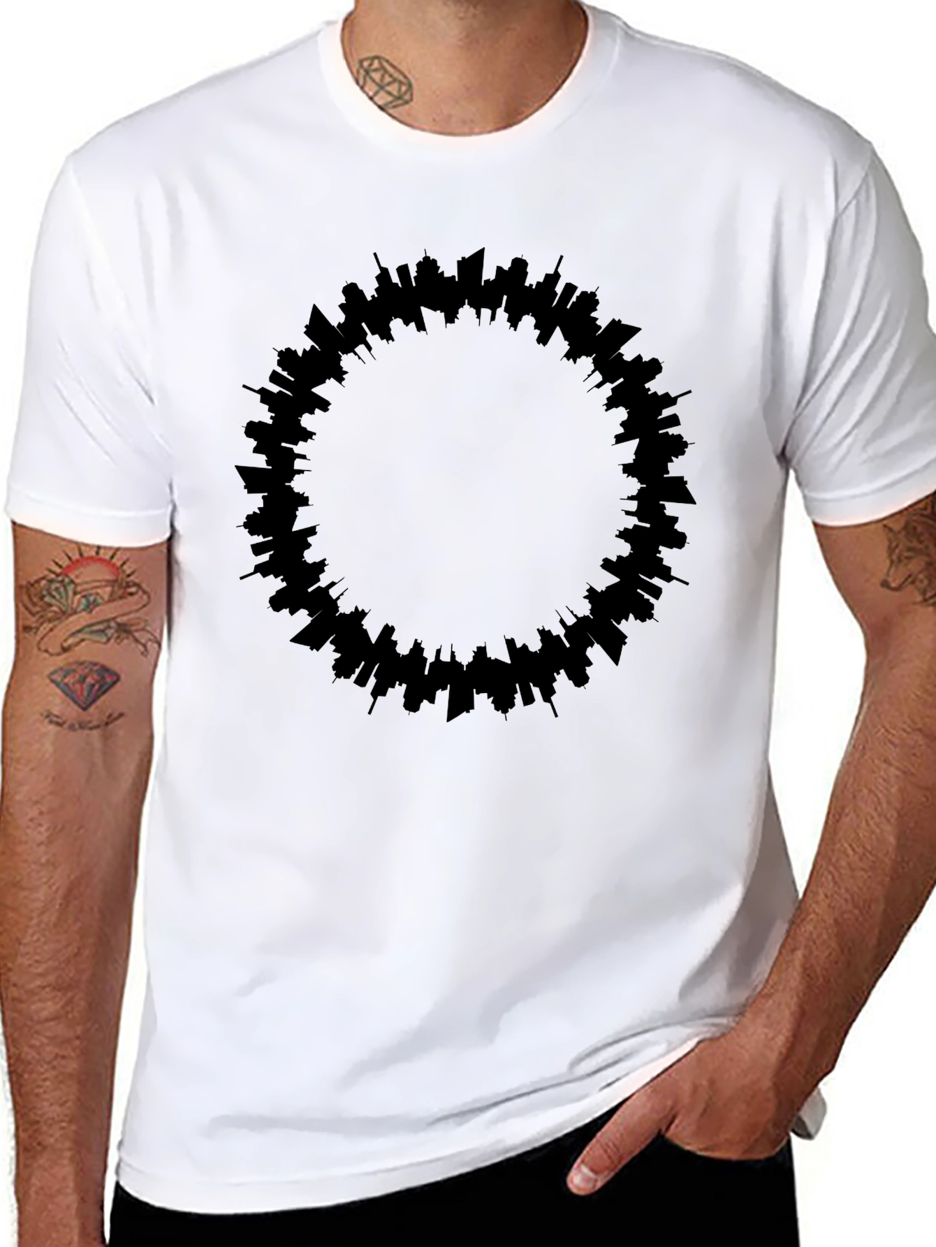 Modern Cityscape Circle Black Tee