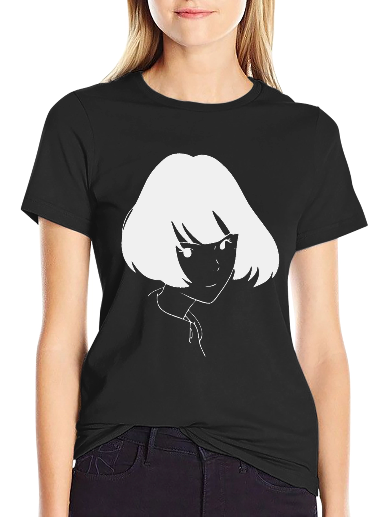 Anime Girl Graphic Tee - Black Cotton T-Shirt