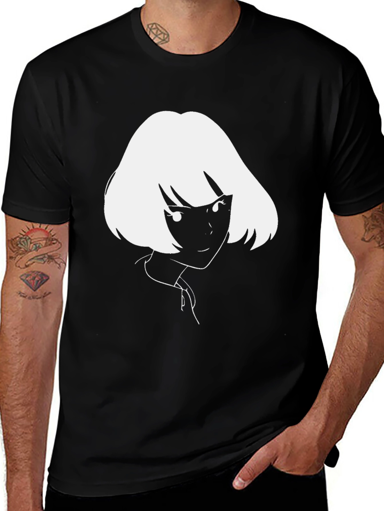 Anime Girl Graphic Tee - Black Cotton T-Shirt