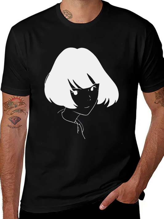 Anime Girl Graphic Tee - Black Cotton T-Shirt
