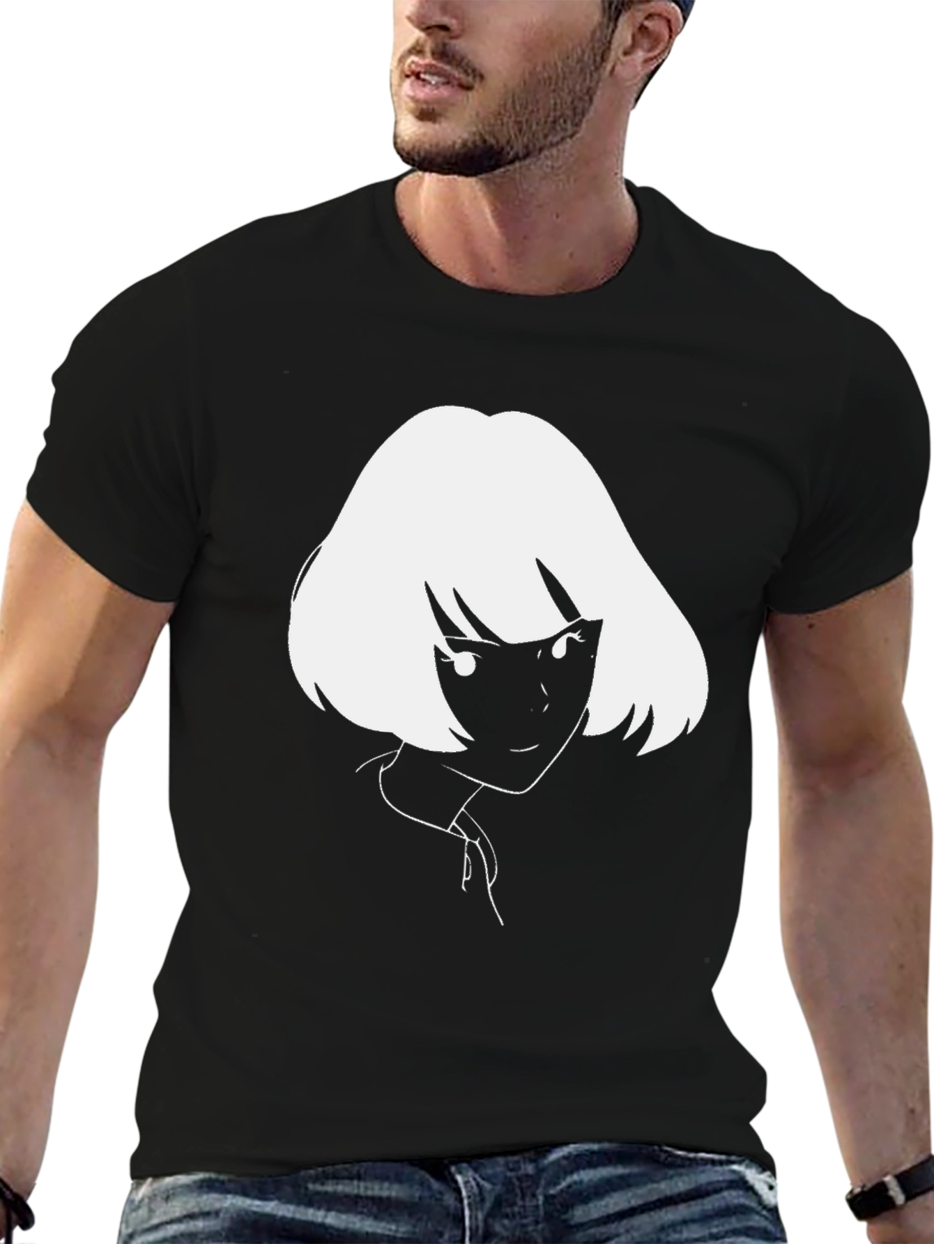 Anime Girl Graphic Tee - Black Cotton T-Shirt