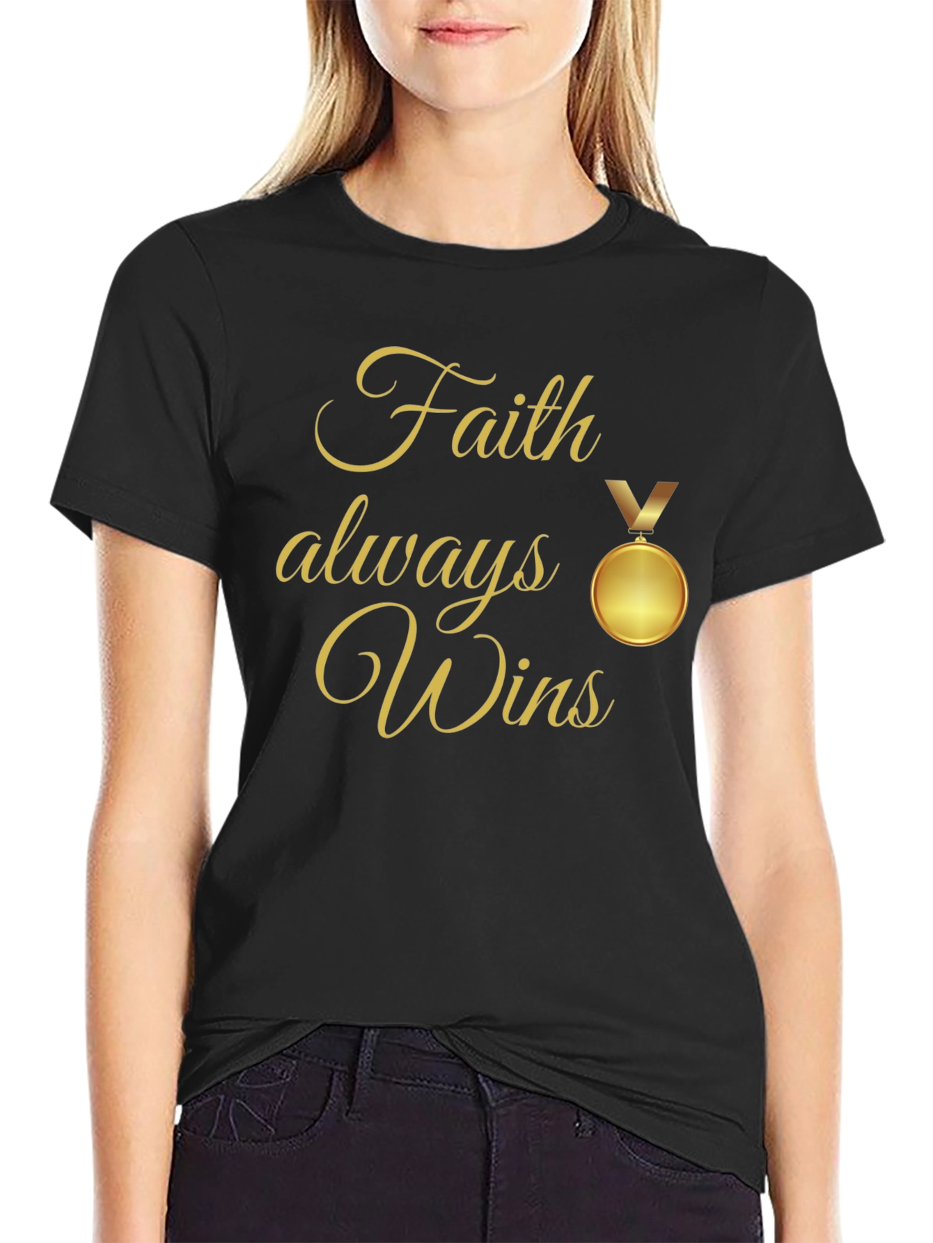 Faith Always Wins T-Shirt - Religious Medal Graphic Tee