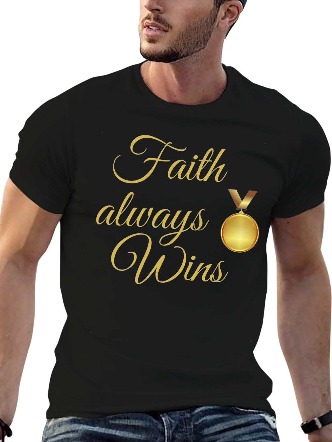 Faith Always Wins T-Shirt - Religious Medal Graphic Tee