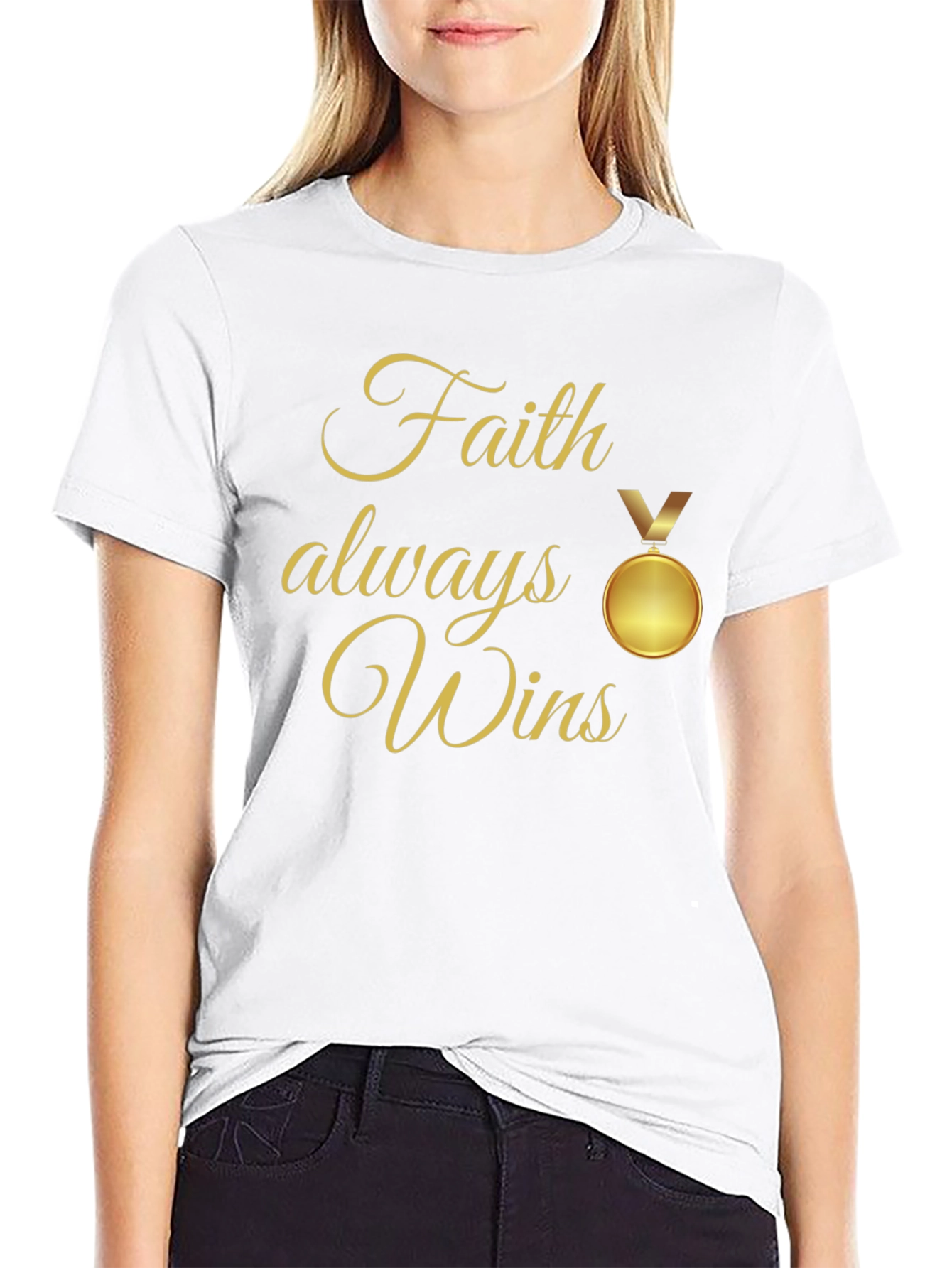 Faith Always Wins T-Shirt - Religious Medal Graphic Tee