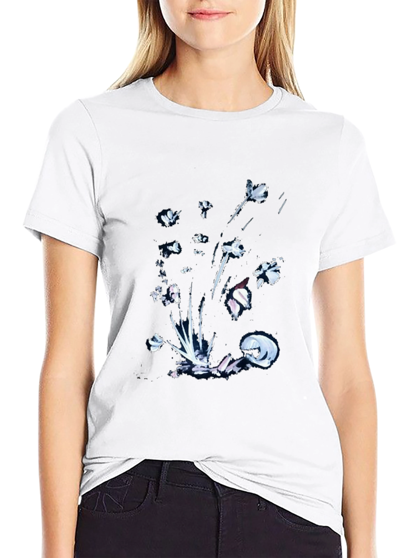 Black Floral Graphic Tee - Casual Wear