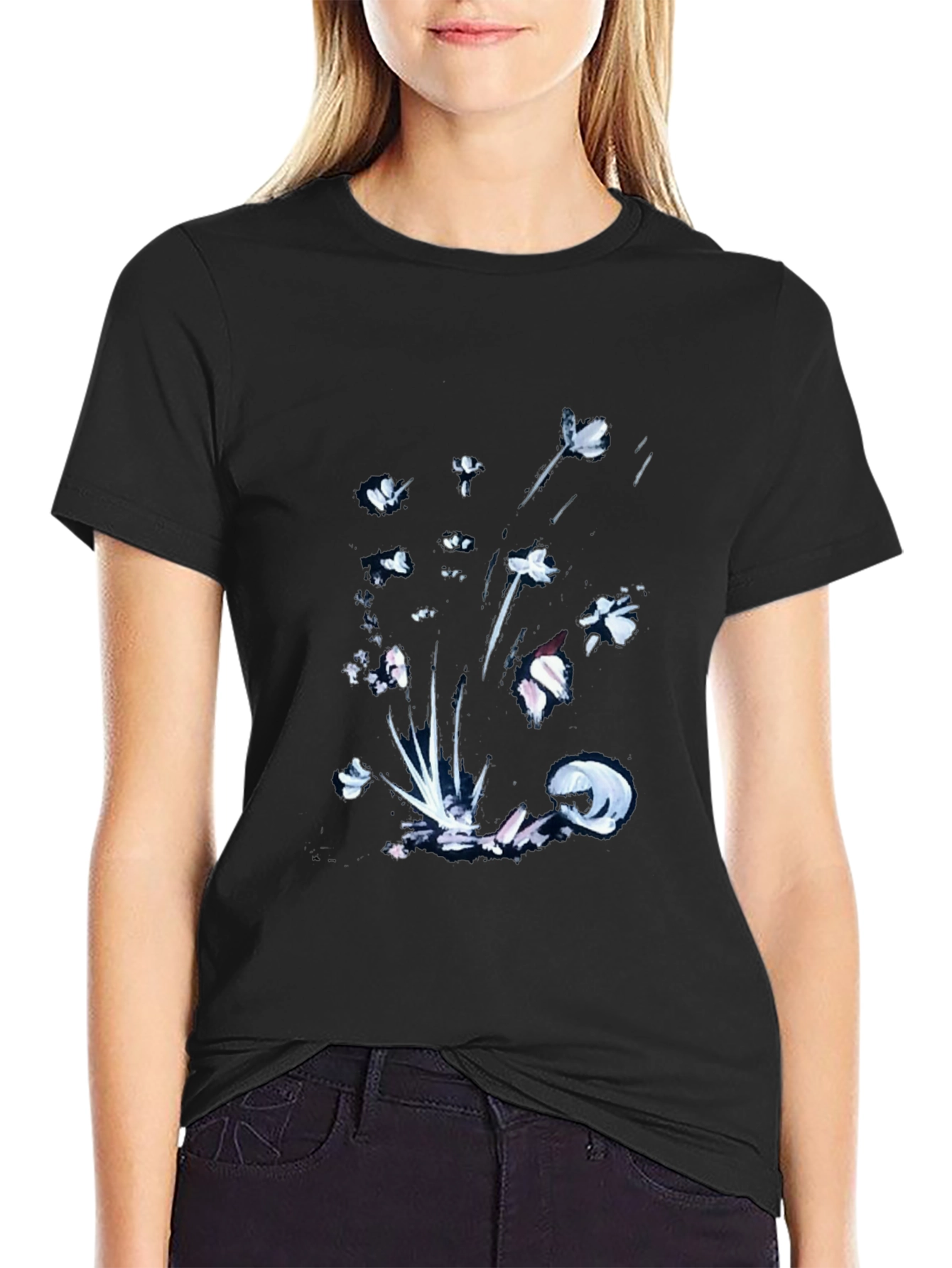 Black Floral Graphic Tee - Casual Wear