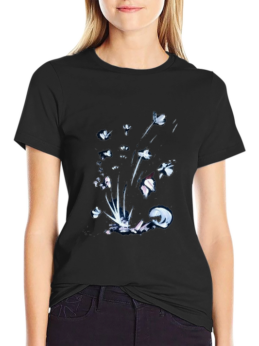 Black Floral Graphic Tee - Casual Wear