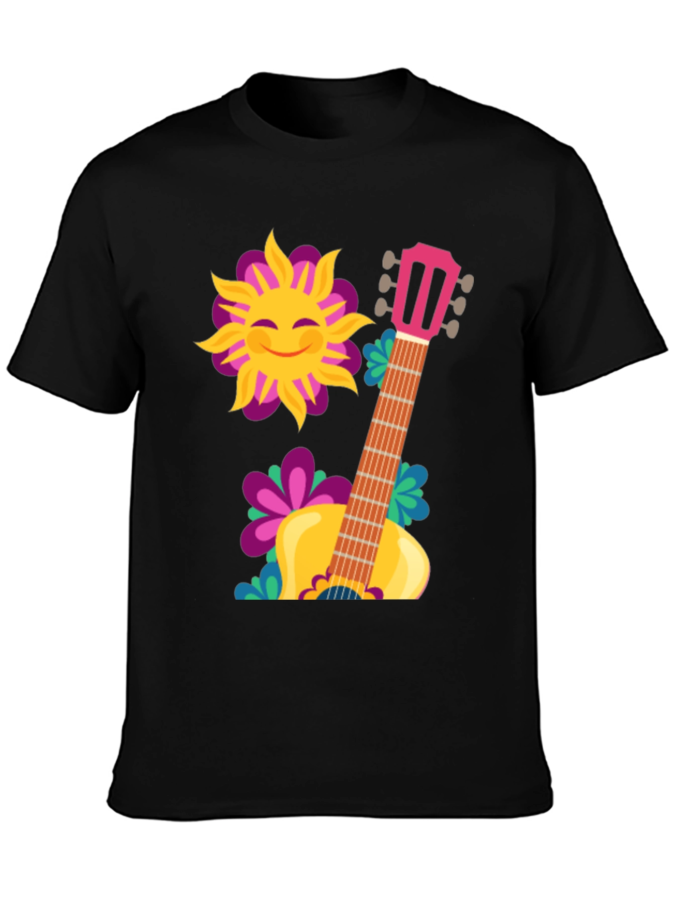 Sunshine Guitar Graphic T-Shirt - Black Cotton Tee