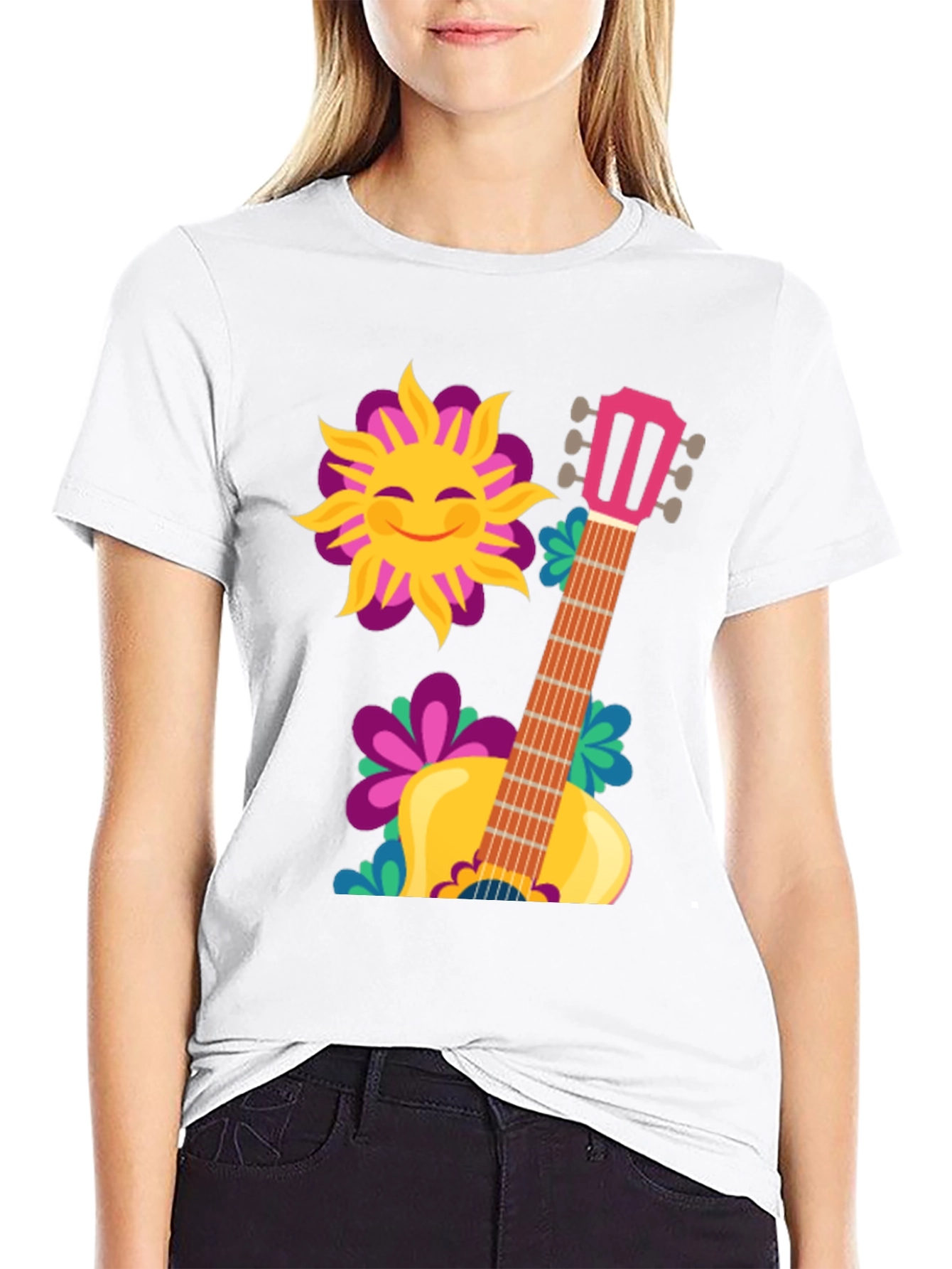 Sunshine Guitar Graphic T-Shirt - Black Cotton Tee