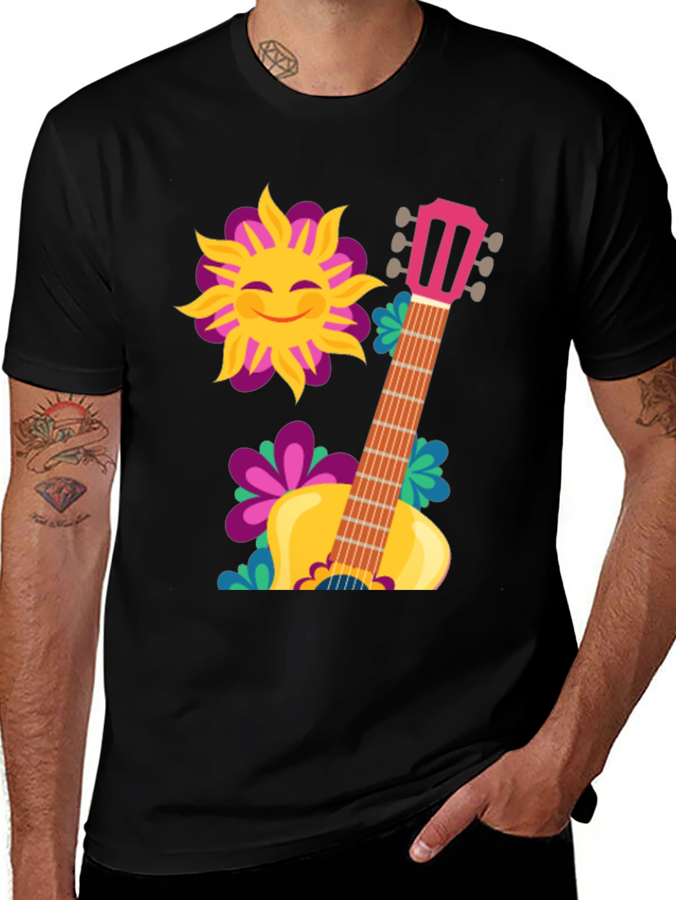 Sunshine Guitar Graphic T-Shirt - Black Cotton Tee