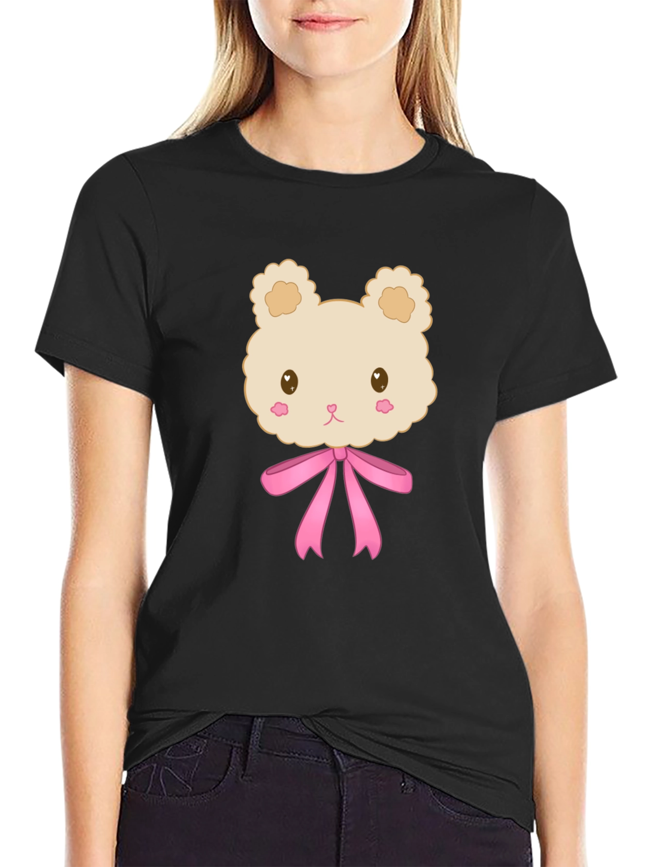 Cute Cartoon Teddy Bear T-Shirt - Black