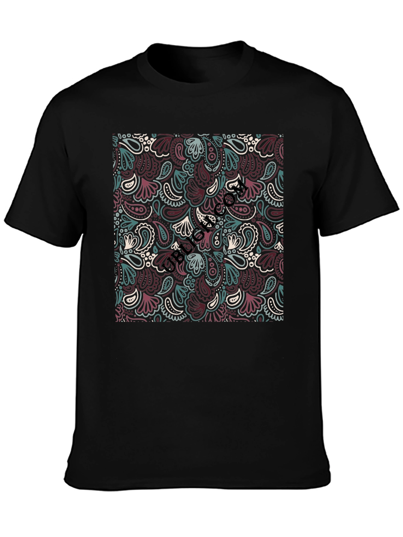 Paisley Patterned Tee - Stylish Black T-Shirt