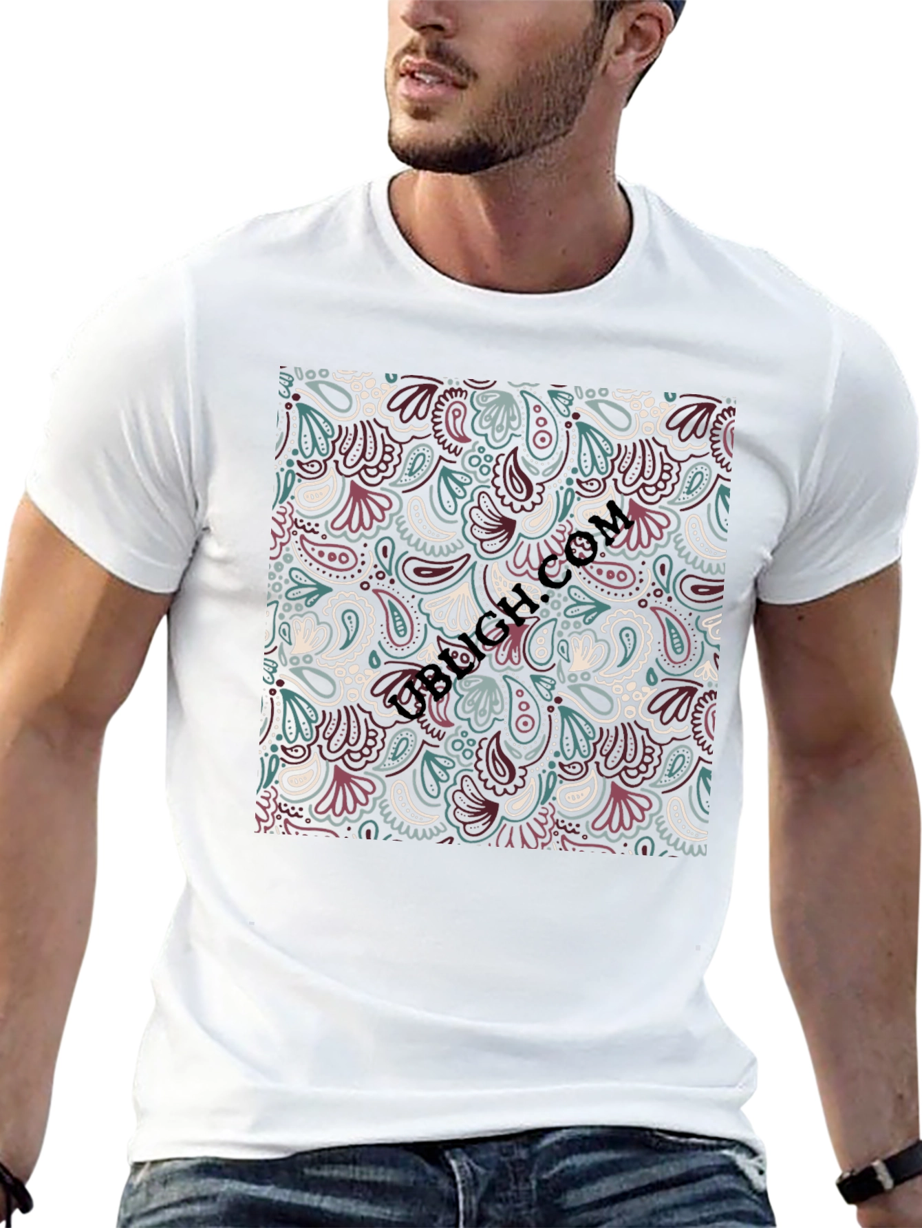 Paisley Patterned Tee - Stylish Black T-Shirt