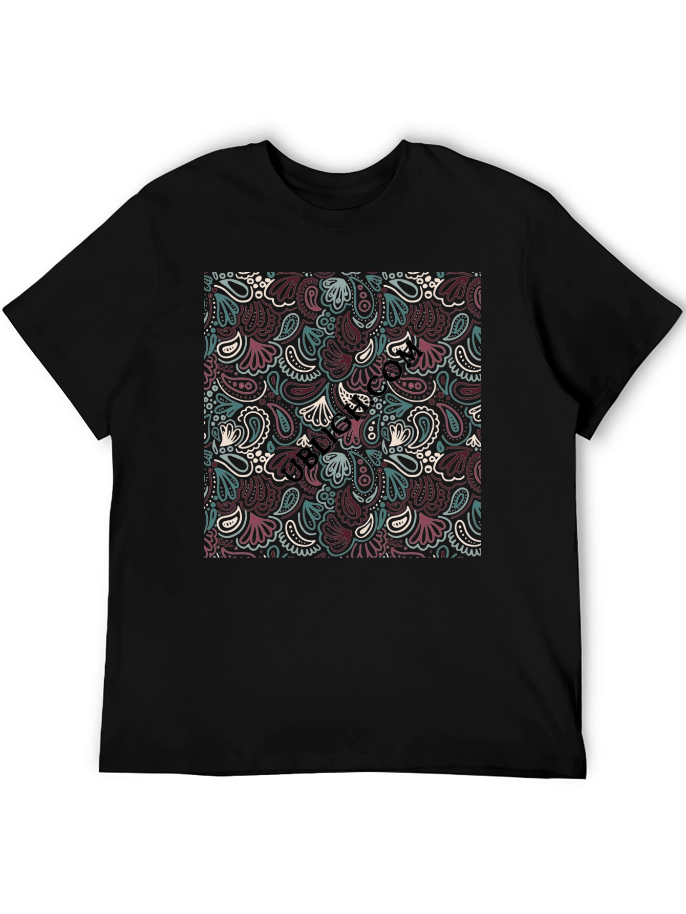 Paisley Patterned Tee - Stylish Black T-Shirt