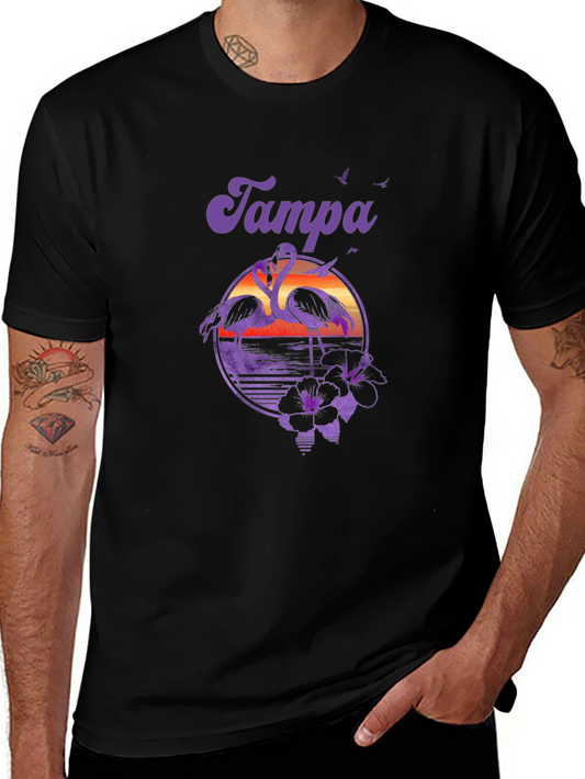 Tampa Flamingo Sunset Graphic Tee - Black