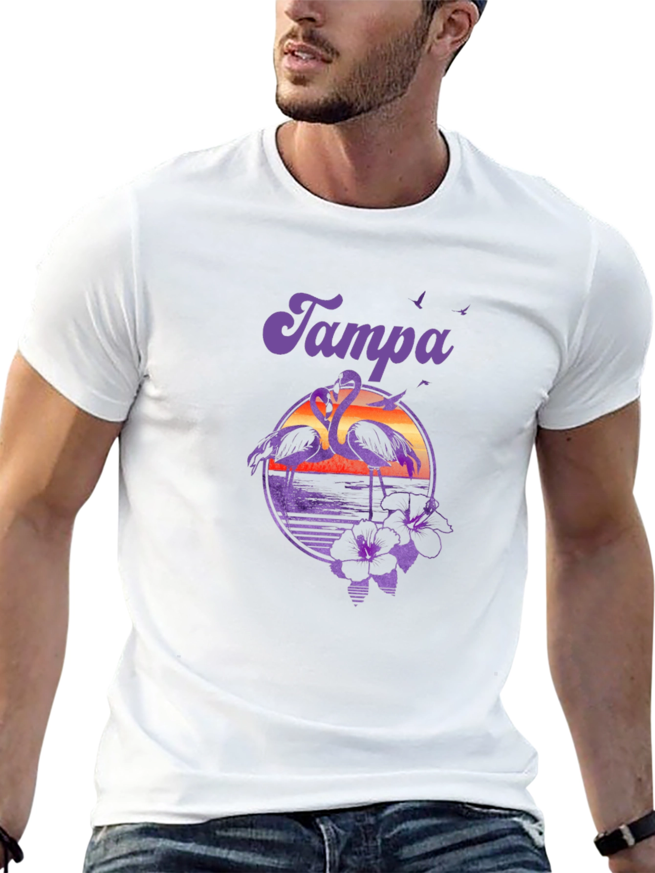 Tampa Flamingo Sunset Graphic Tee - Black