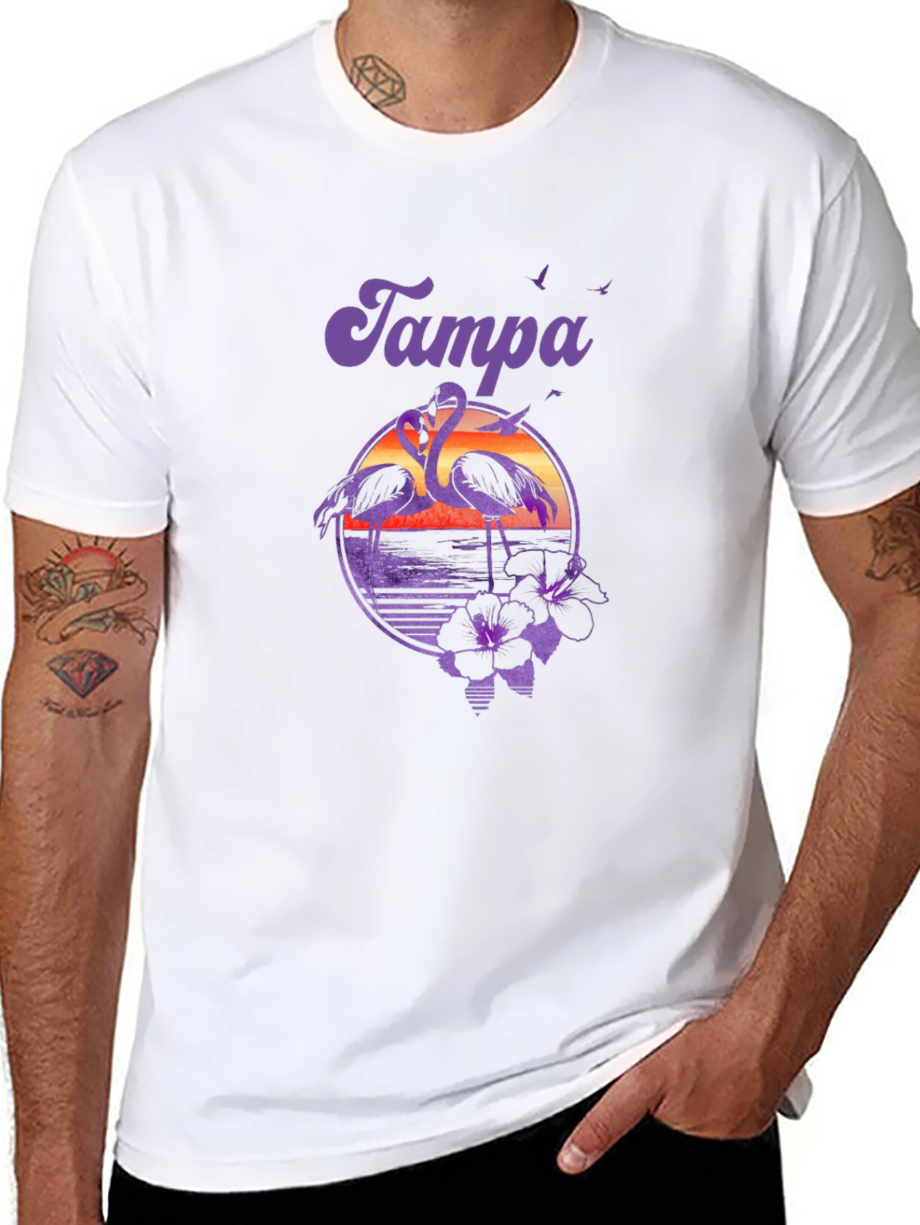 Tampa Flamingo Sunset Graphic Tee - Black