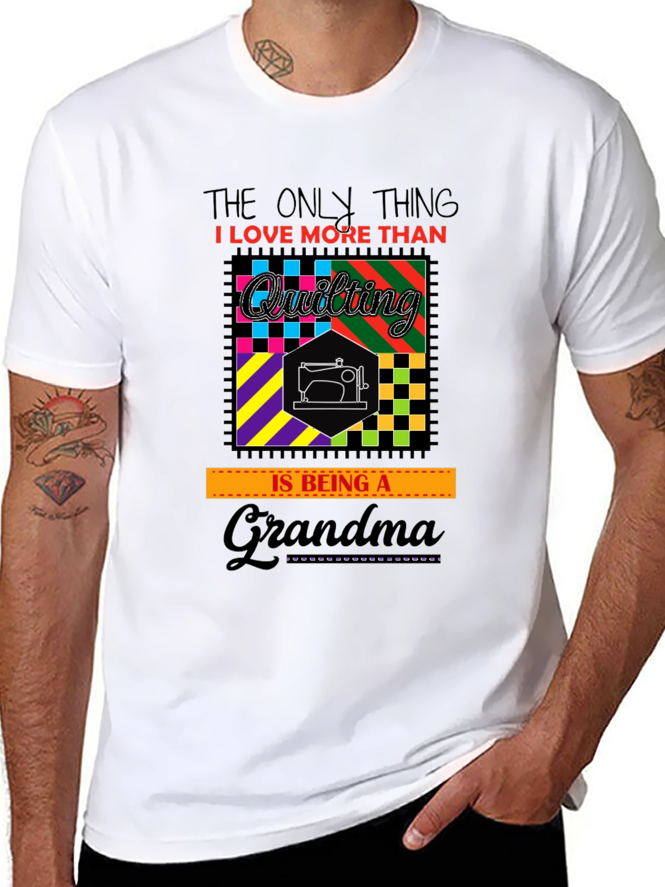 Quilting Grandma T-Shirt - Black Cotton Tee